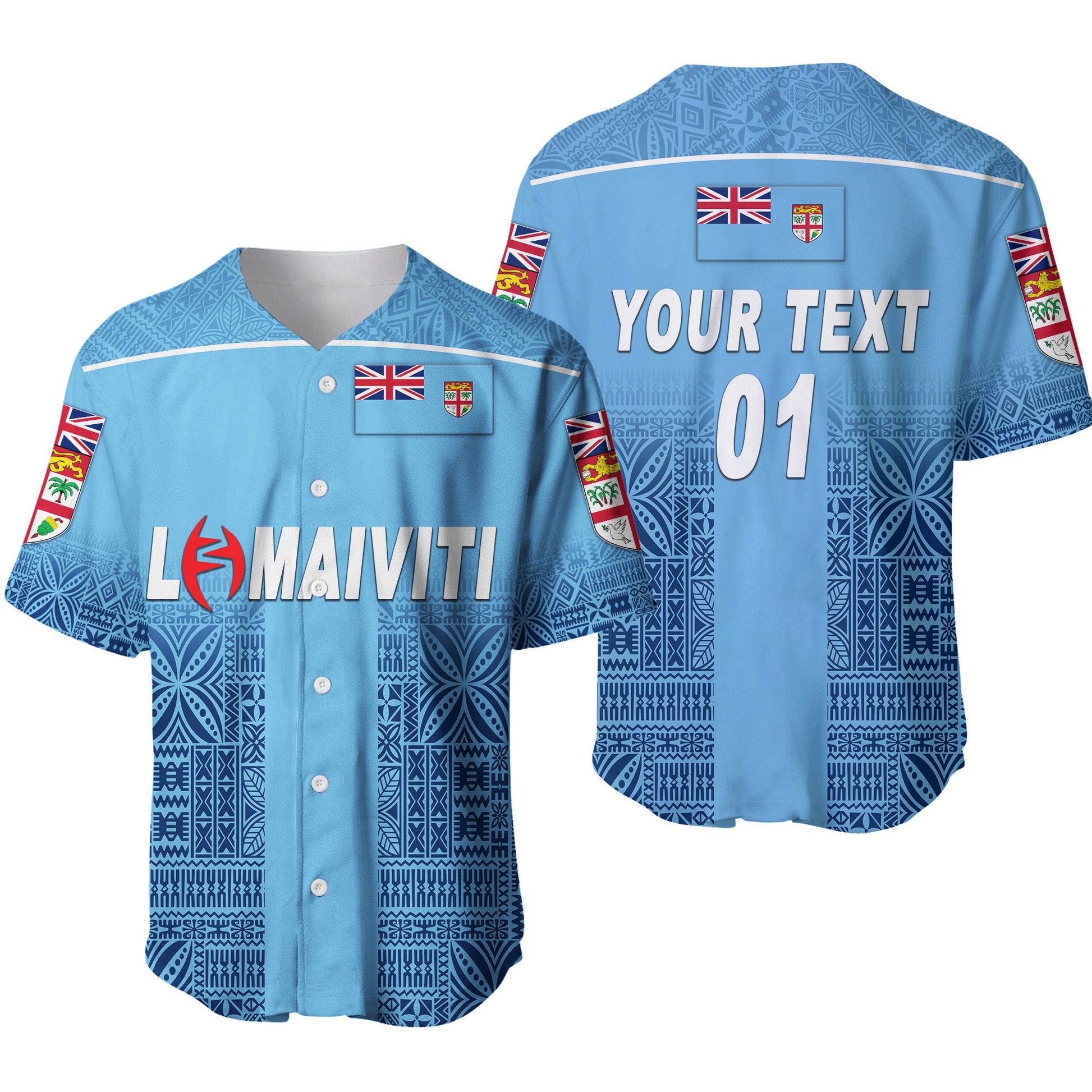 (Custom Personalised) Fiji Lomaiviti Rugby Baseball Jersey Simple Vibes Full Blue, Custom Text And Number