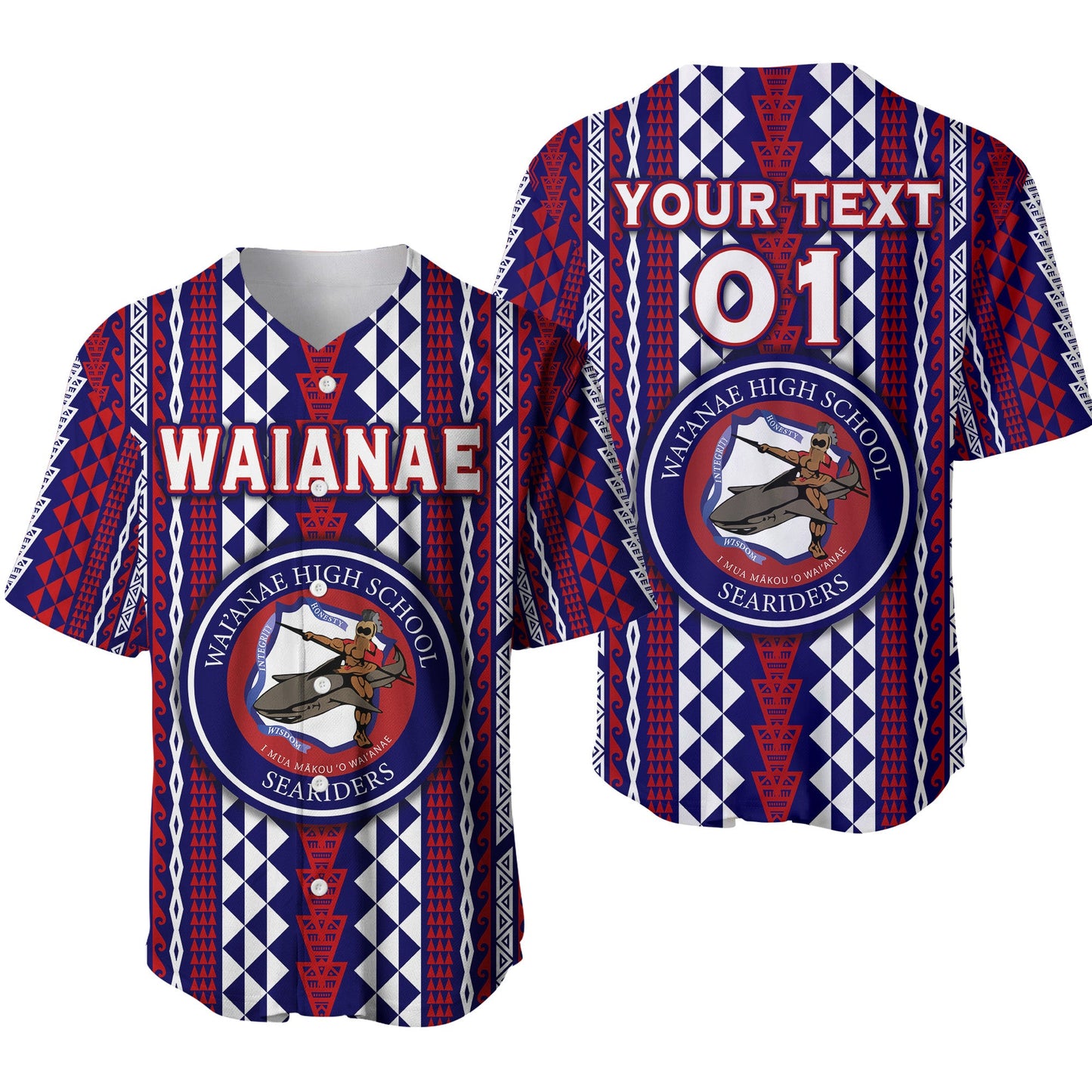 (Custom Personalised) Hawaii Waianae High School Baseball Jersey Seariders Simple Style