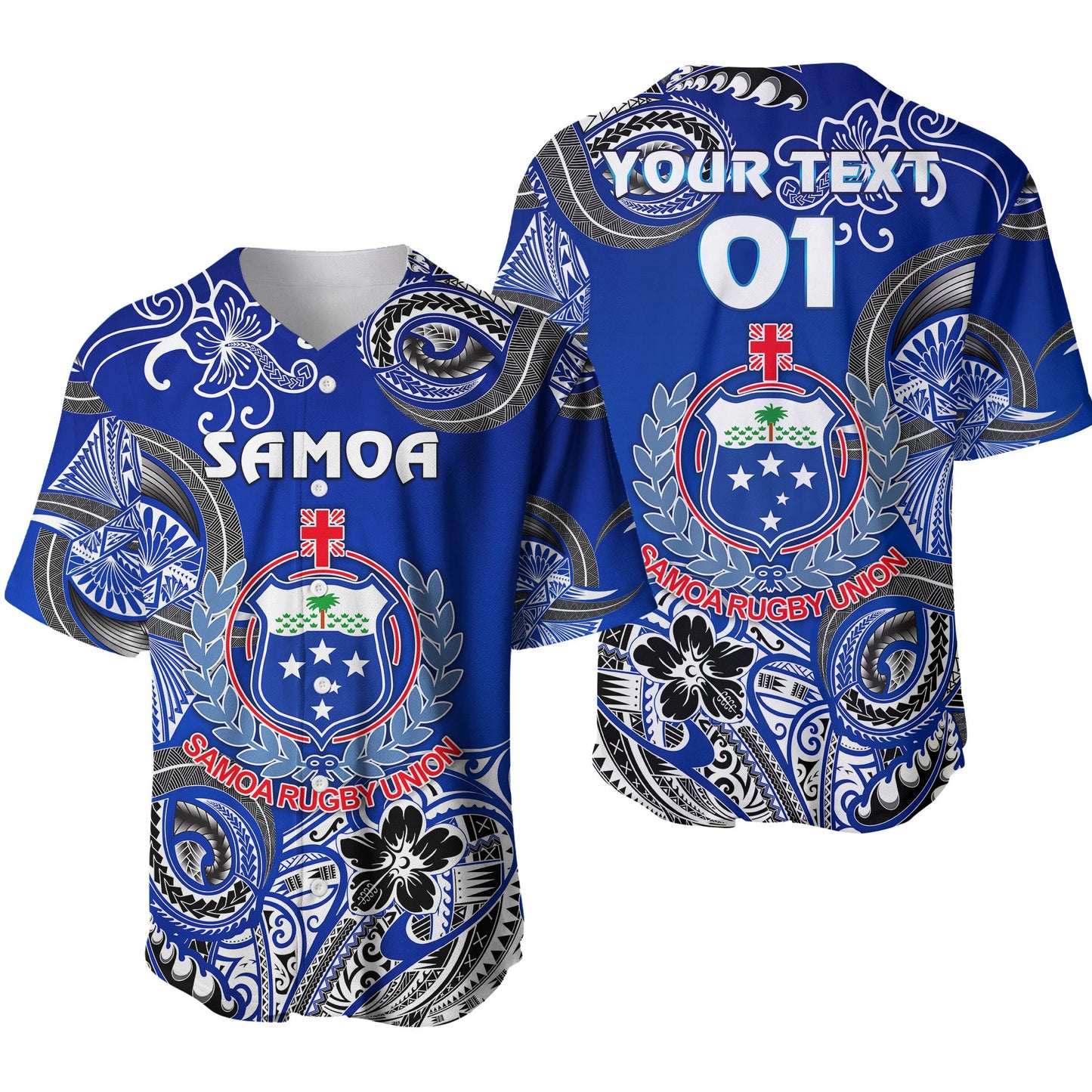 (Custom Personalised) Samoa Manu Baseball Jersey Rugby Unique Style Blue White