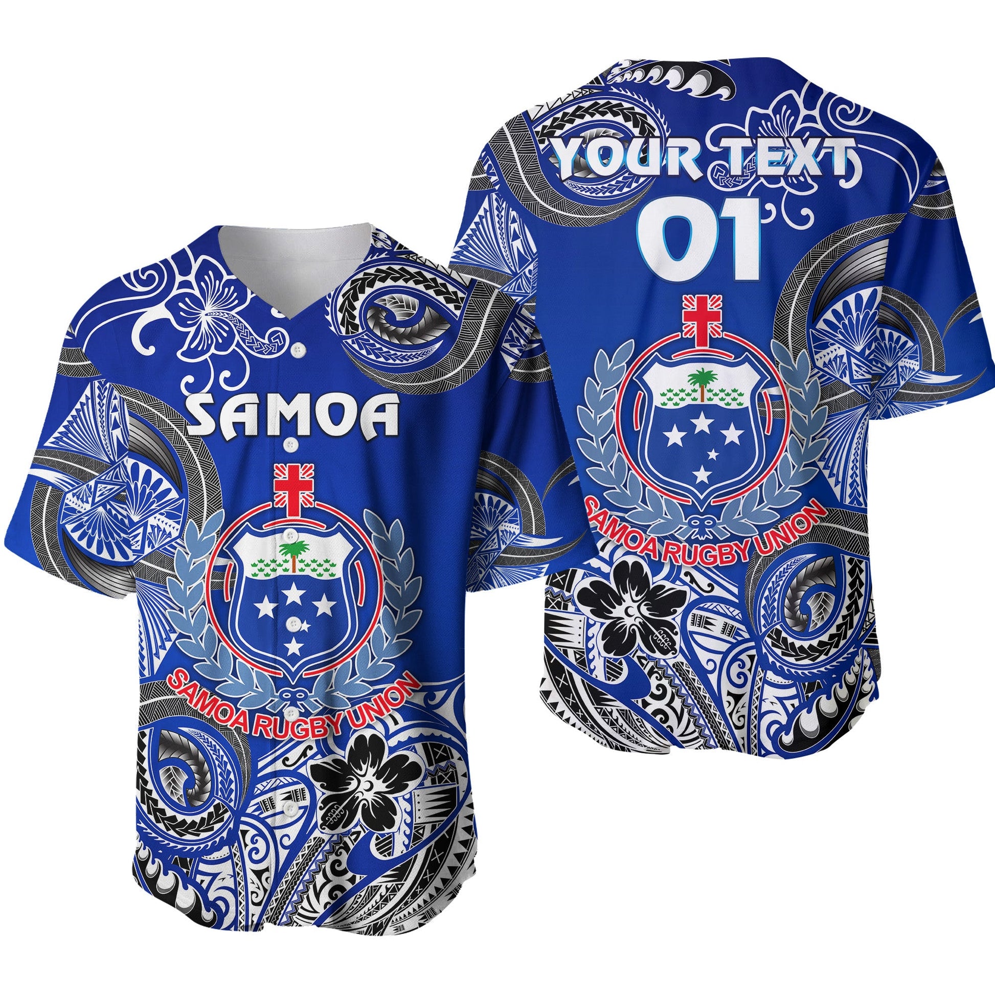 (Custom Personalised) Samoa Manu Baseball Jersey Rugby Unique Style Blue White