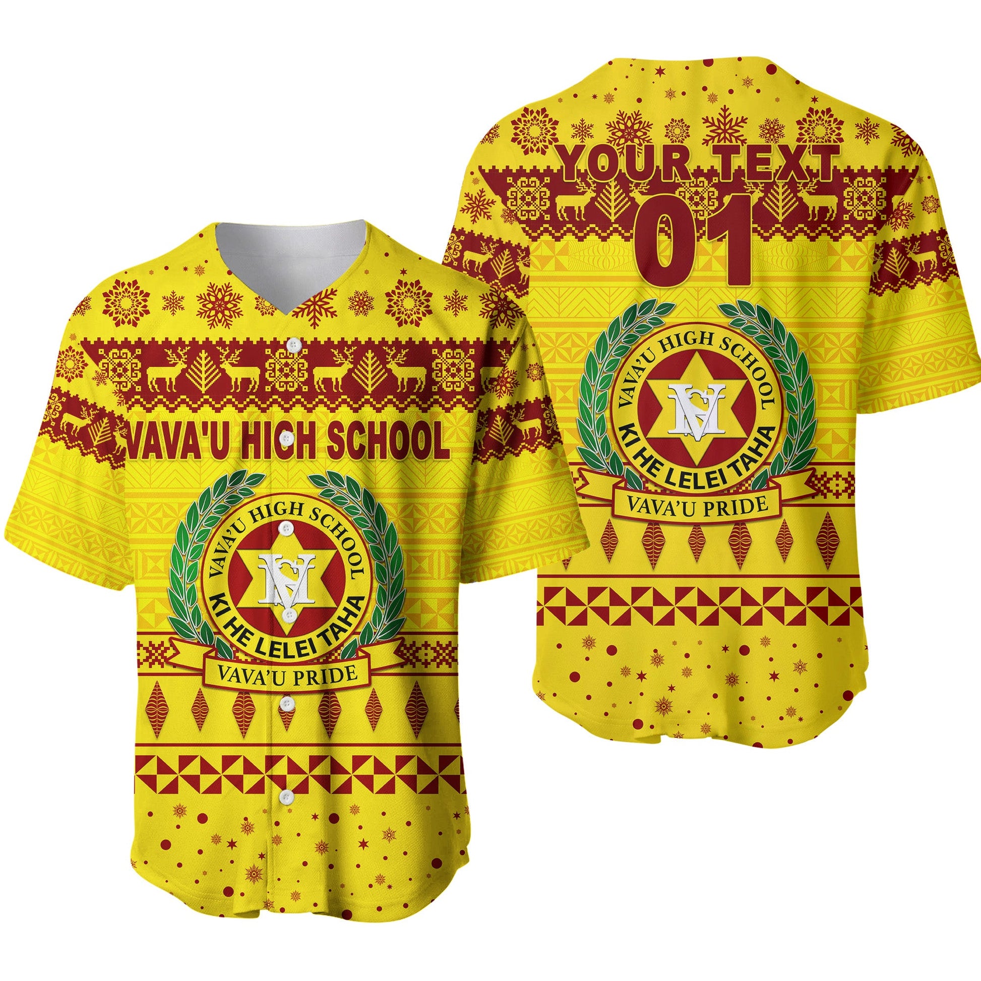 (Custom Personalised) Vava'u High School Christmas Baseball Jersey Simple Style Gold
