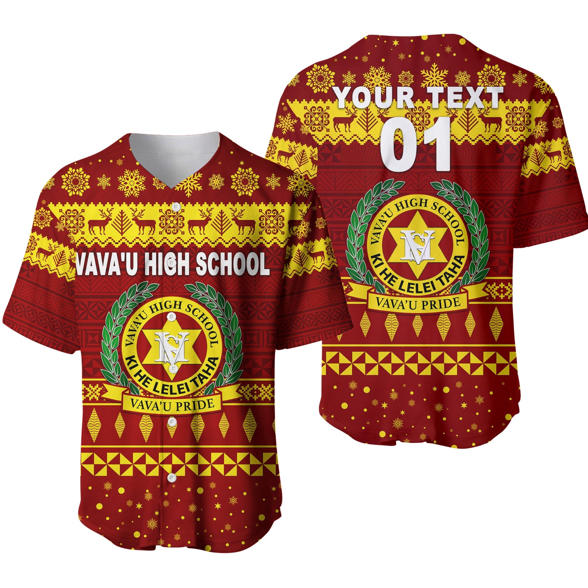 (Custom Personalised) Vava'u High School Christmas Baseball Jersey Simple Style Maroon