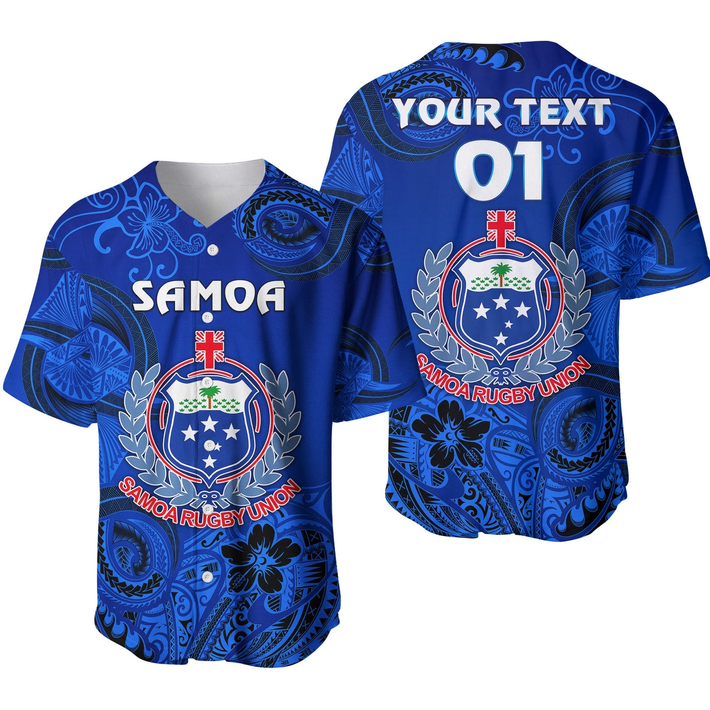 (Custom Personalised) Samoa Manu Baseball Jersey Rugby Unique Style Full Blue
