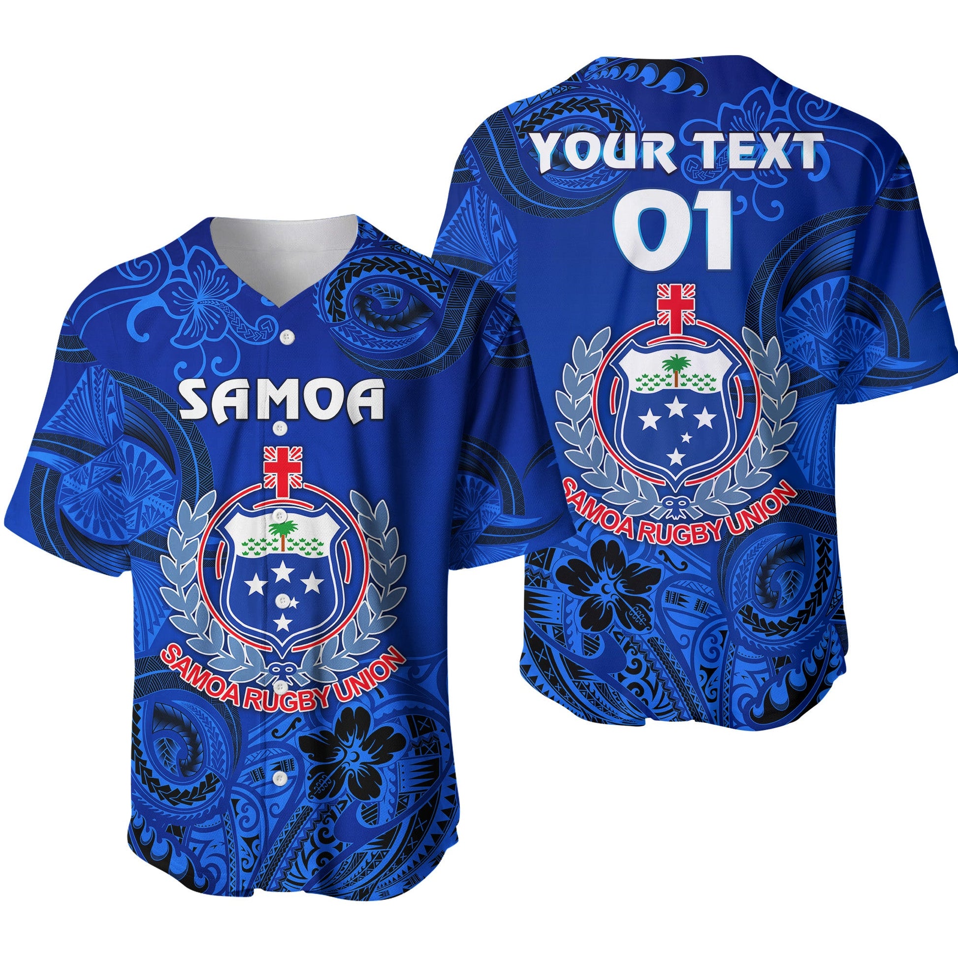 (Custom Personalised) Samoa Manu Baseball Jersey Rugby Unique Style Full Blue