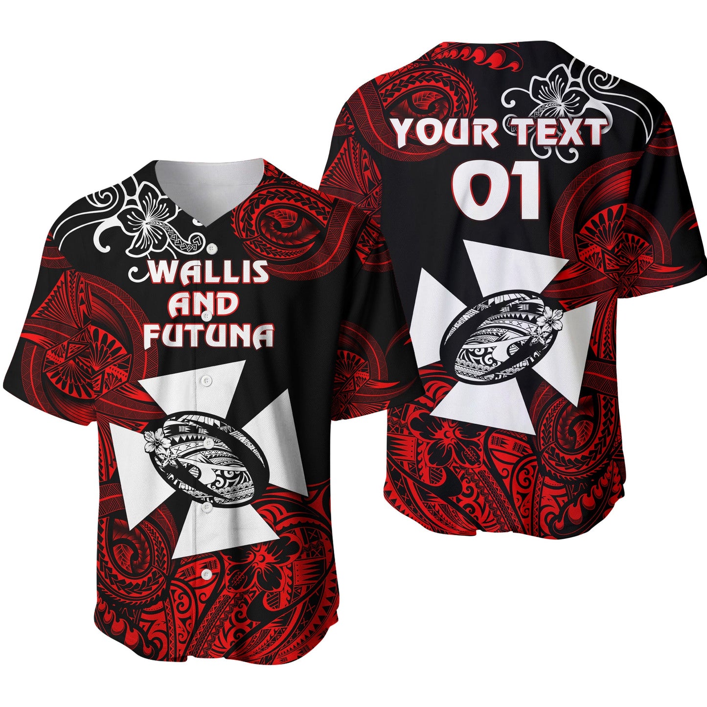 (Custom Personalised) Wallis and Futuna Polynesian Baseball Jersey Unique Style Red