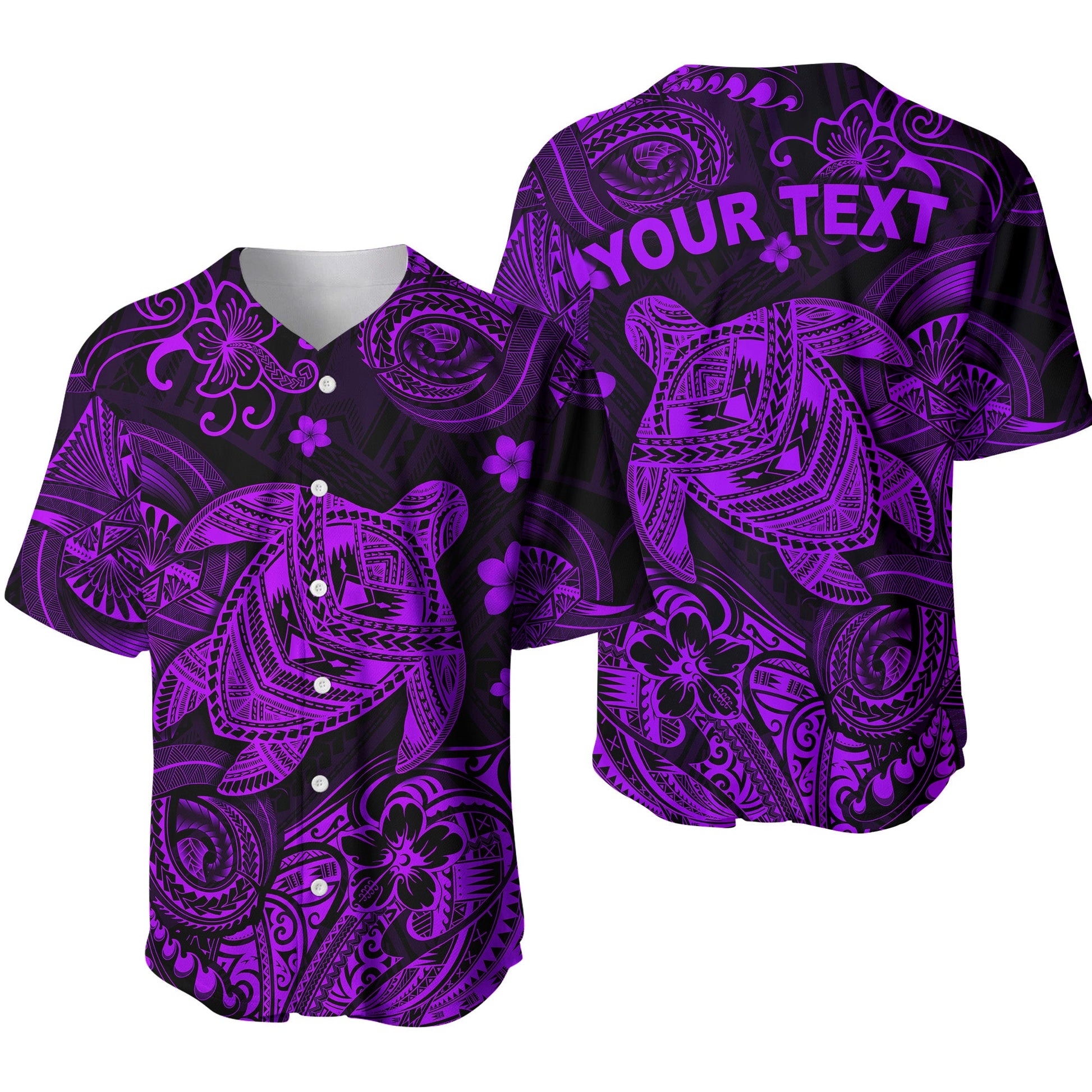 (Custom Personalised) Hawaii Turtle Polynesian Baseball Jersey Plumeria Flower Unique Style Purple