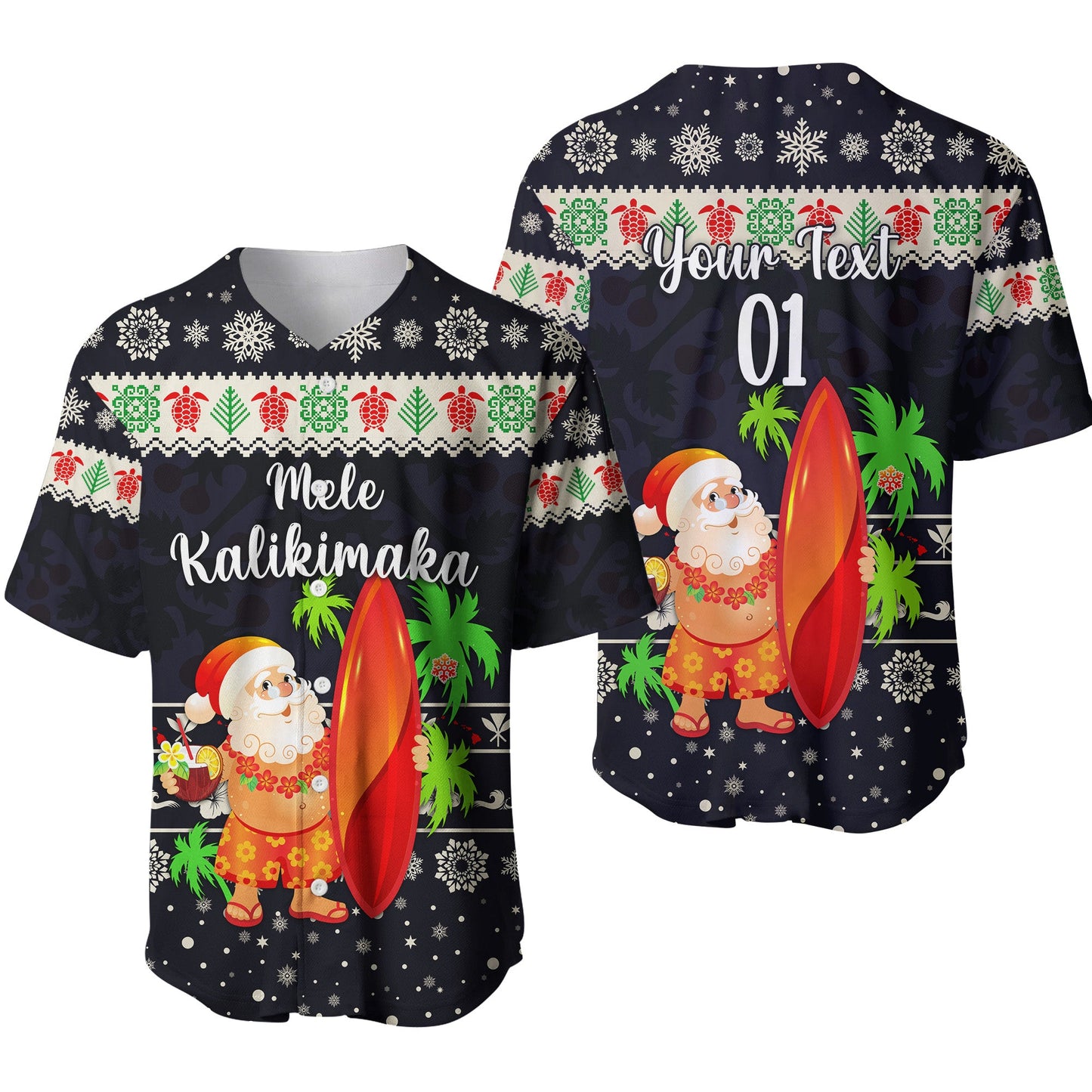 (Custom Personalised) Hawaii Christmas Baseball Jersey Santa Claus Surfing Simple Style Navy