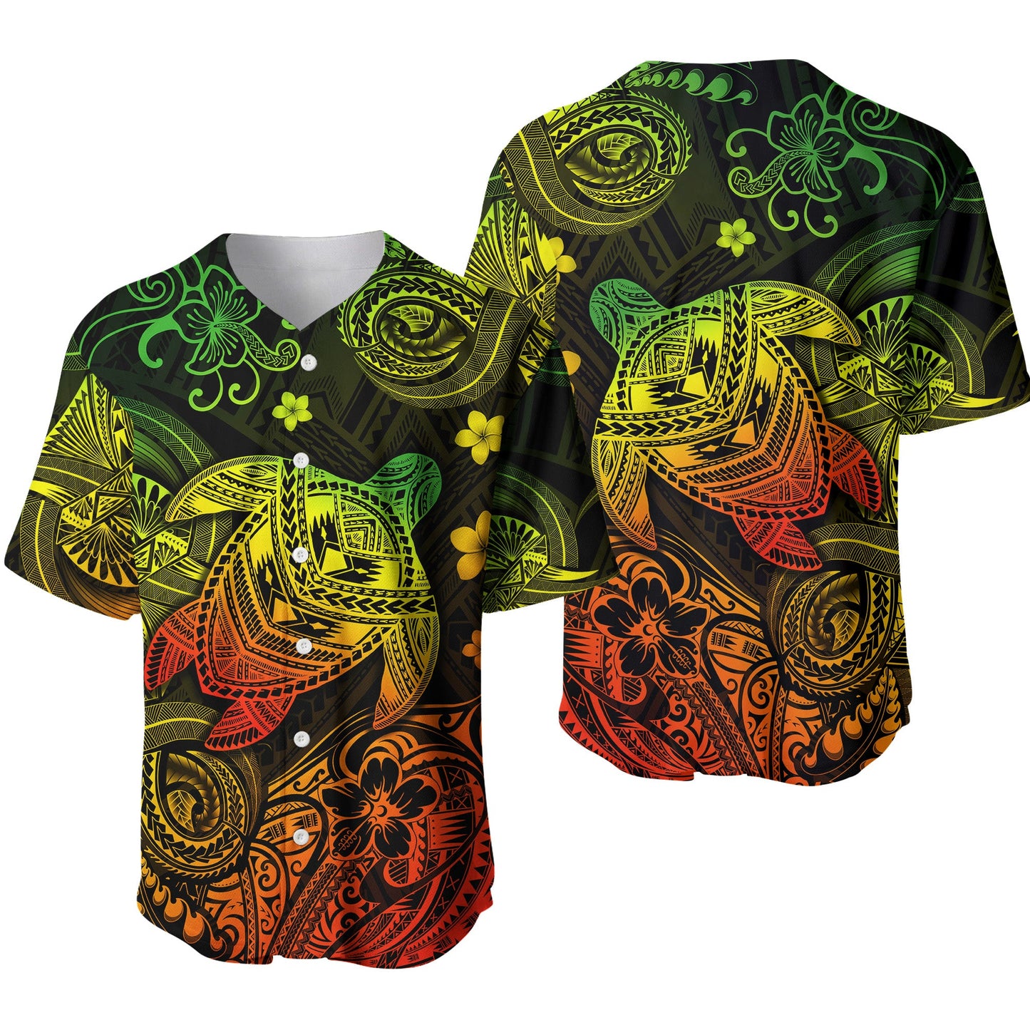 Hawaii Turtle Polynesian Baseball Jersey Plumeria Flower Unique Style Reggae