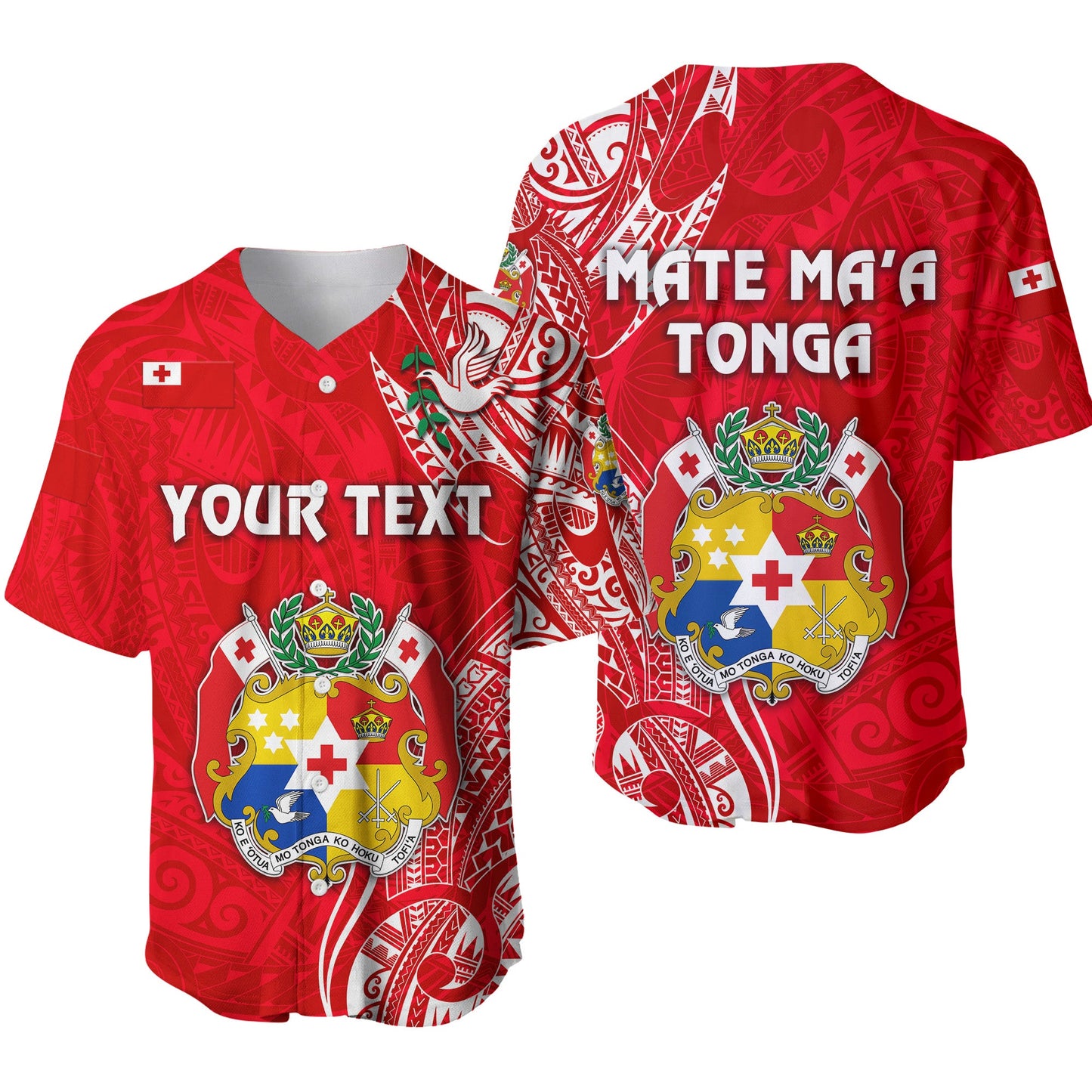 (Custom Personalised) Tonga Coat Of Arms Baseball Jersey Simple Vibes Bright Red