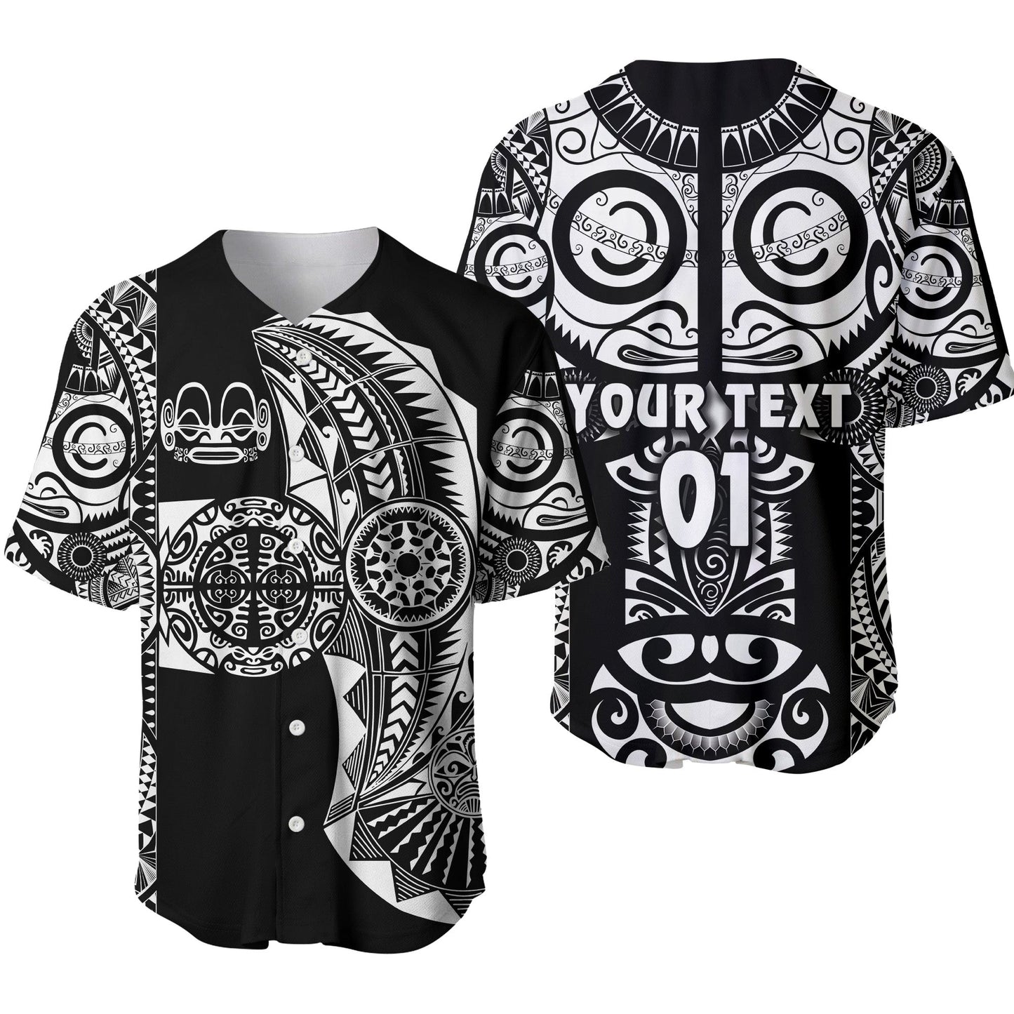 (Custom Personalised) Marquesas Islands Baseball Jersey Marquesan Tattoo Original Style Black