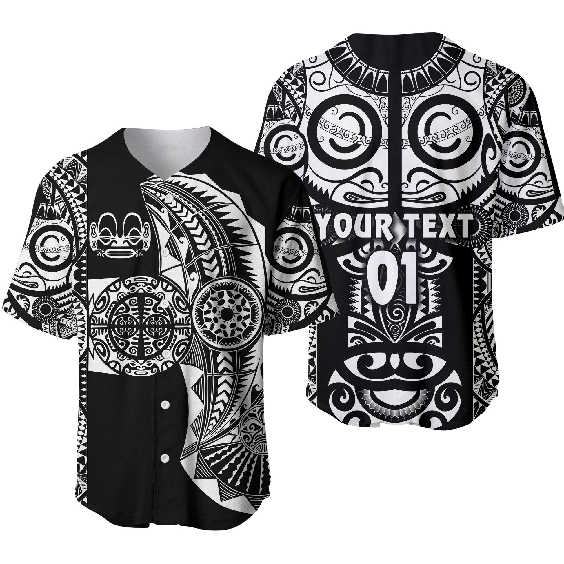 (Custom Personalised) Marquesas Islands Baseball Jersey Marquesan Tattoo Original Style Black