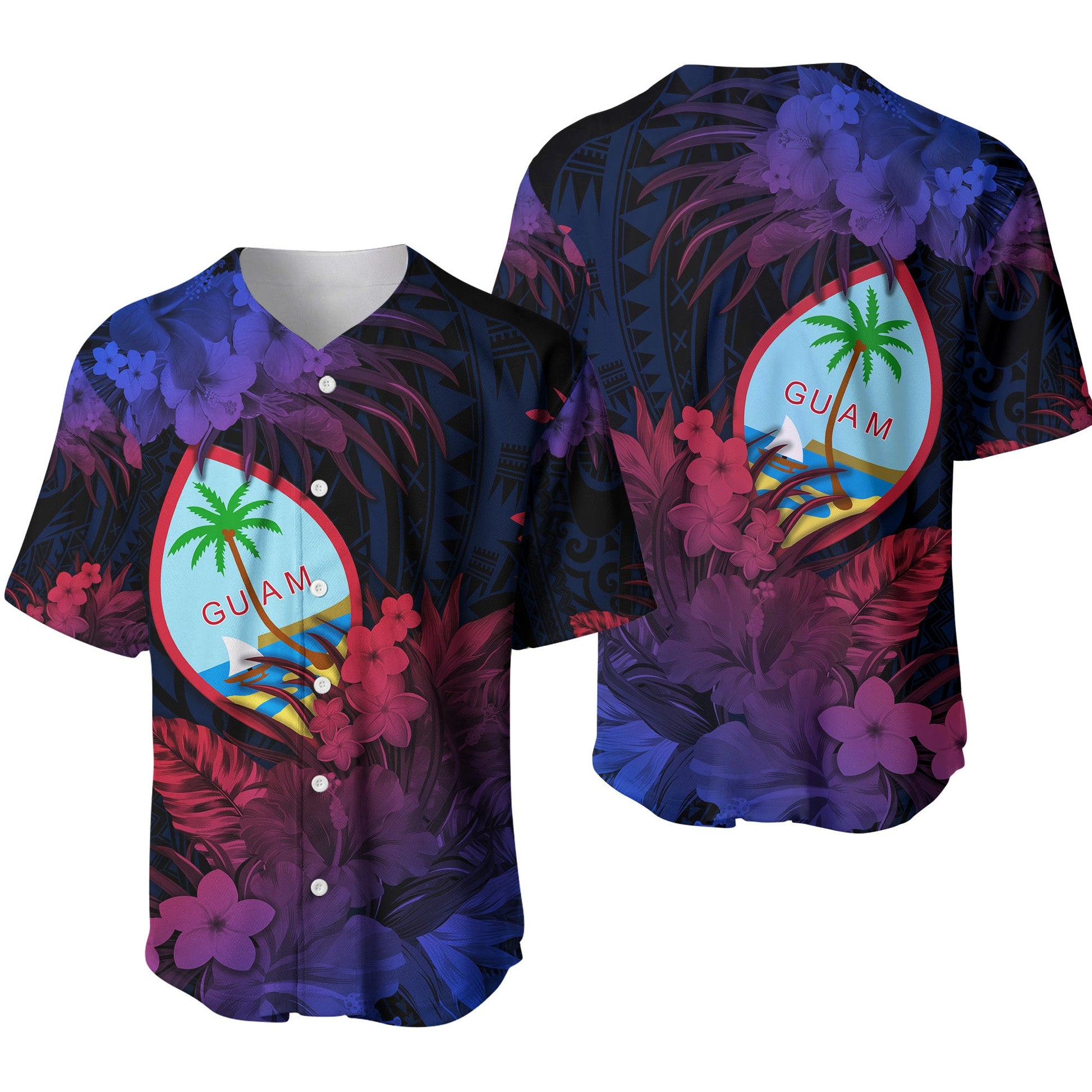 Guam Polynesian Baseball Jersey Tropical Flowers Gradient Vibes