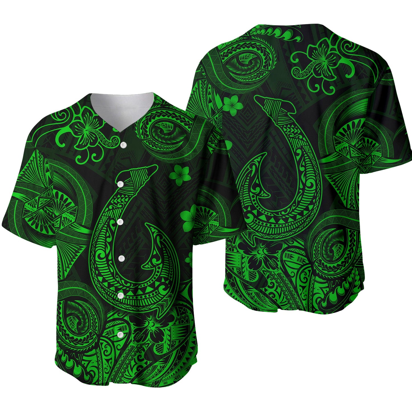 Hawaii Fish Hook Polynesian Baseball Jersey Unique Style Green
