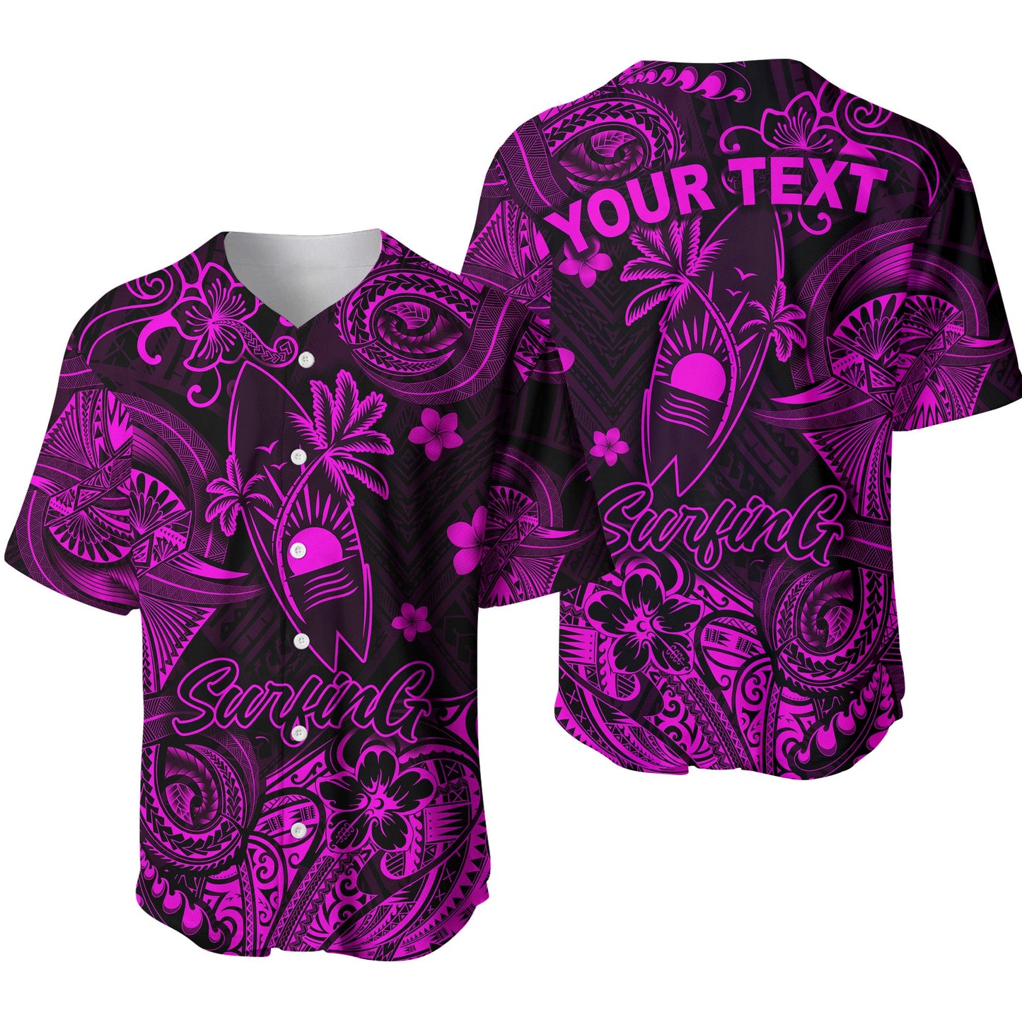 (Custom Personalised) Hawaii Surfing Polynesian Baseball Jersey Unique Style Pink