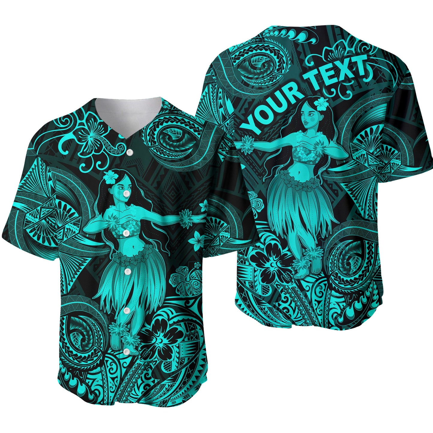(Custom Personalised) Hawaii Hula Girl Polynesian Baseball Jersey Unique Style Turquoise