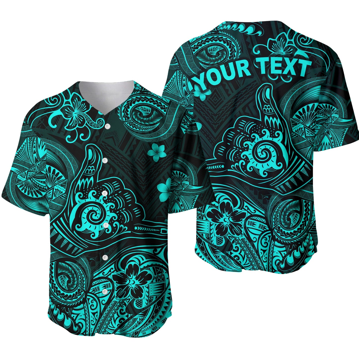 (Custom Personalised) Hawaii Shaka Polynesian Baseball Jersey Unique Style Turquoise