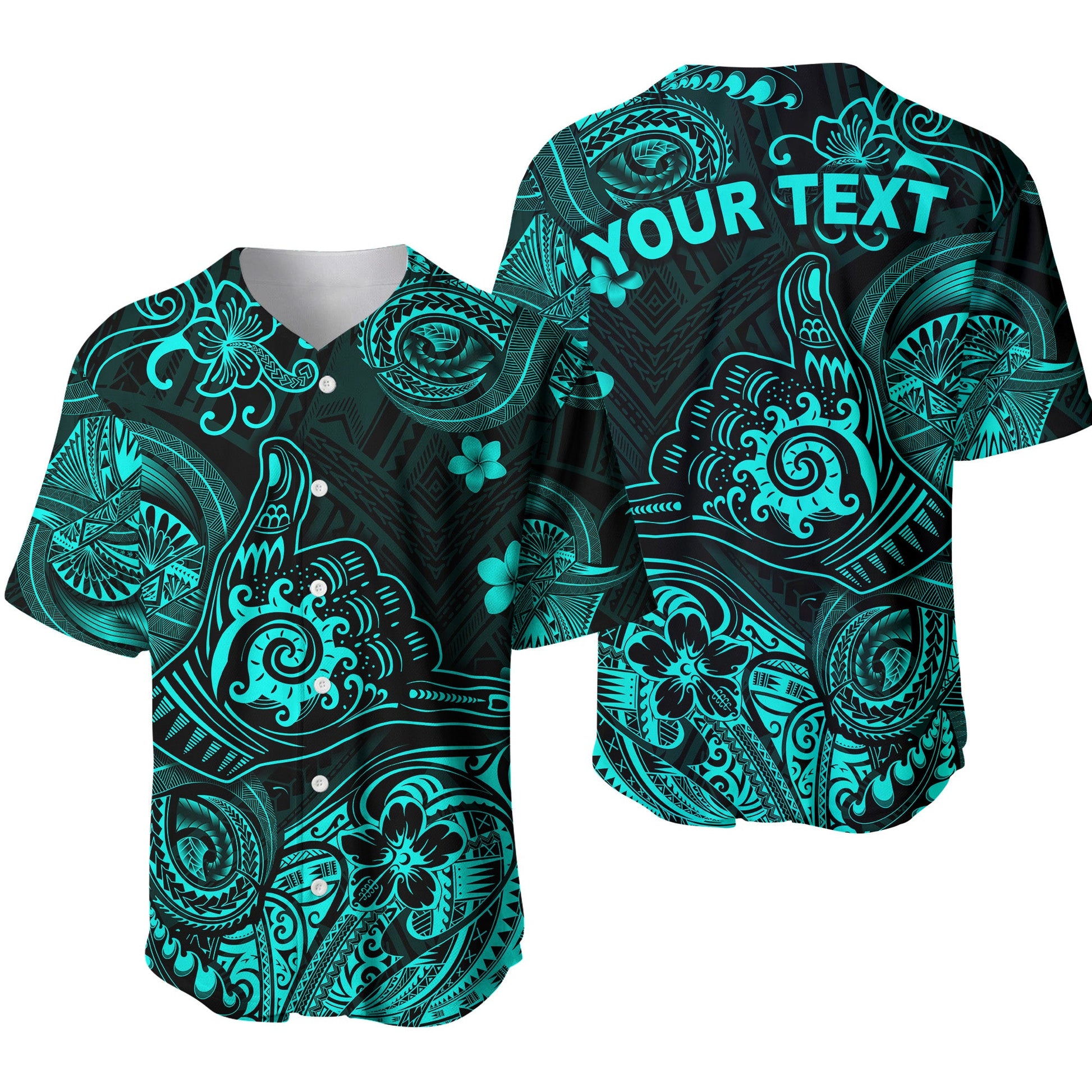 (Custom Personalised) Hawaii Shaka Polynesian Baseball Jersey Unique Style Turquoise