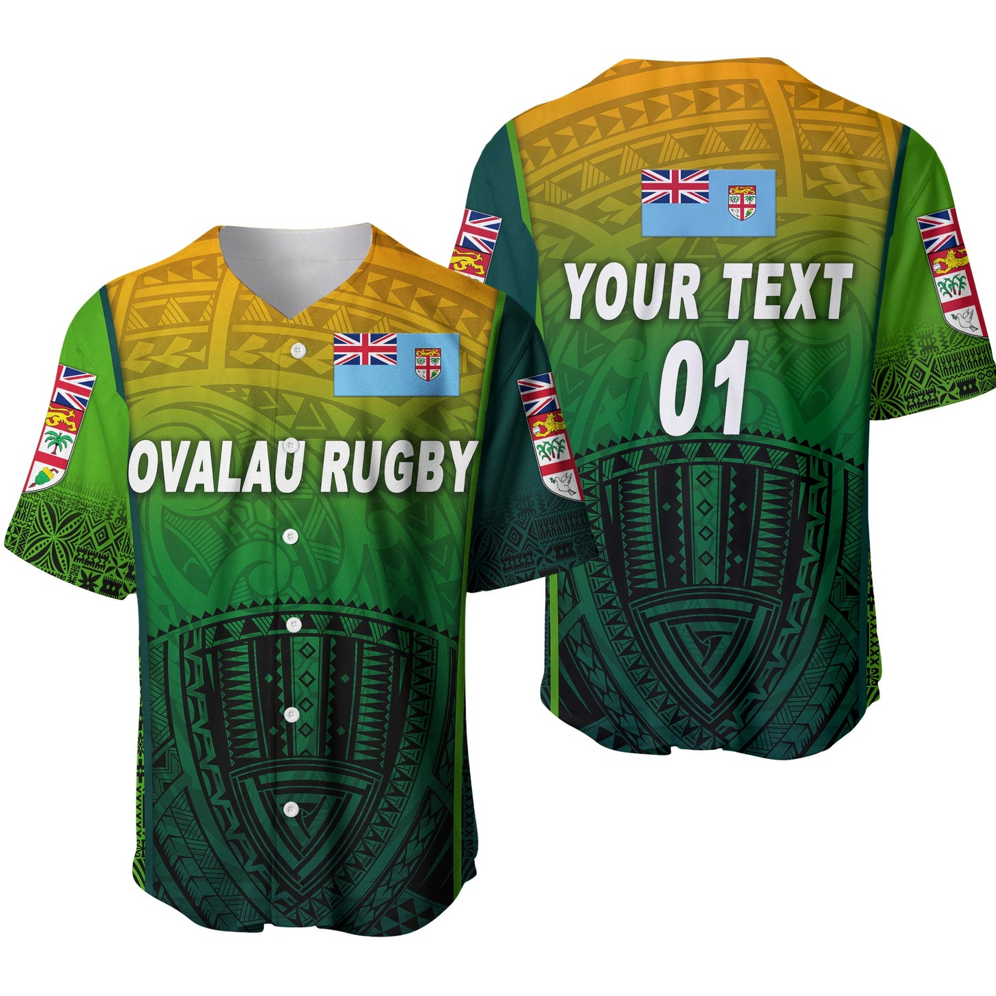(Custom Personalised) Fiji Ovalau Rugby Baseball Jersey Light Green Style, Custom Text And Number