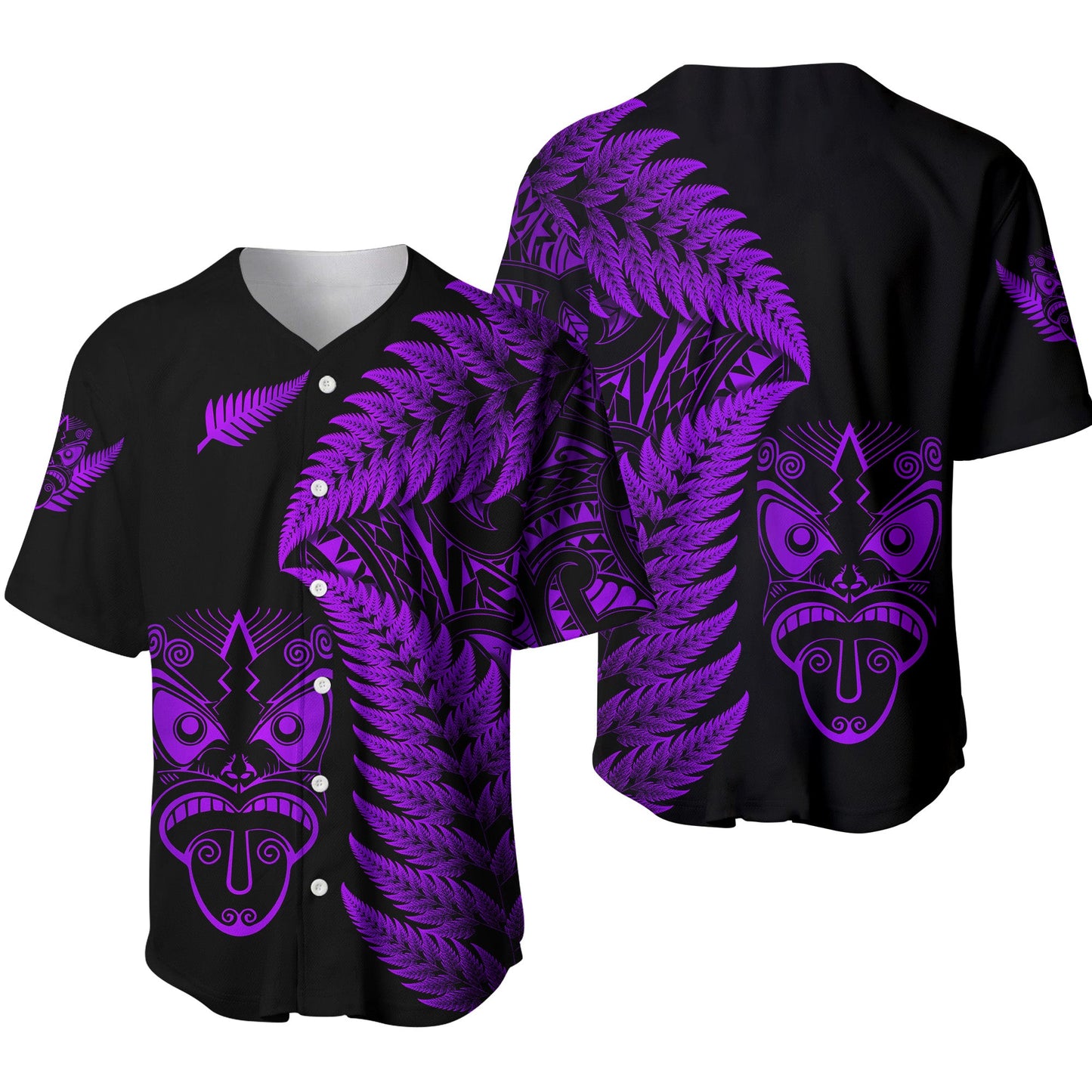 New Zealand Haka Rugby Maori Baseball Jersey Silver Fern Vibes Purple