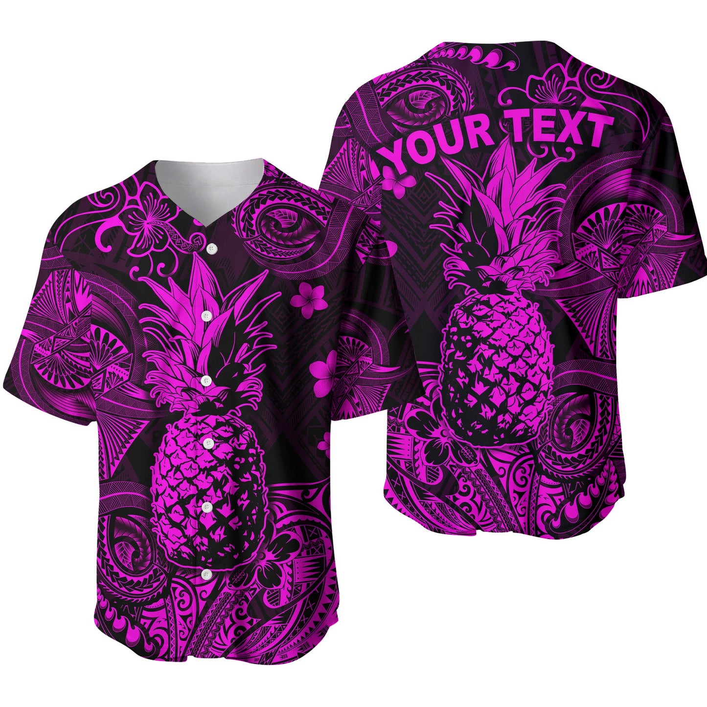 (Custom Personalised) Hawaii Pineapple Polynesian Baseball Jersey Unique Style Pink