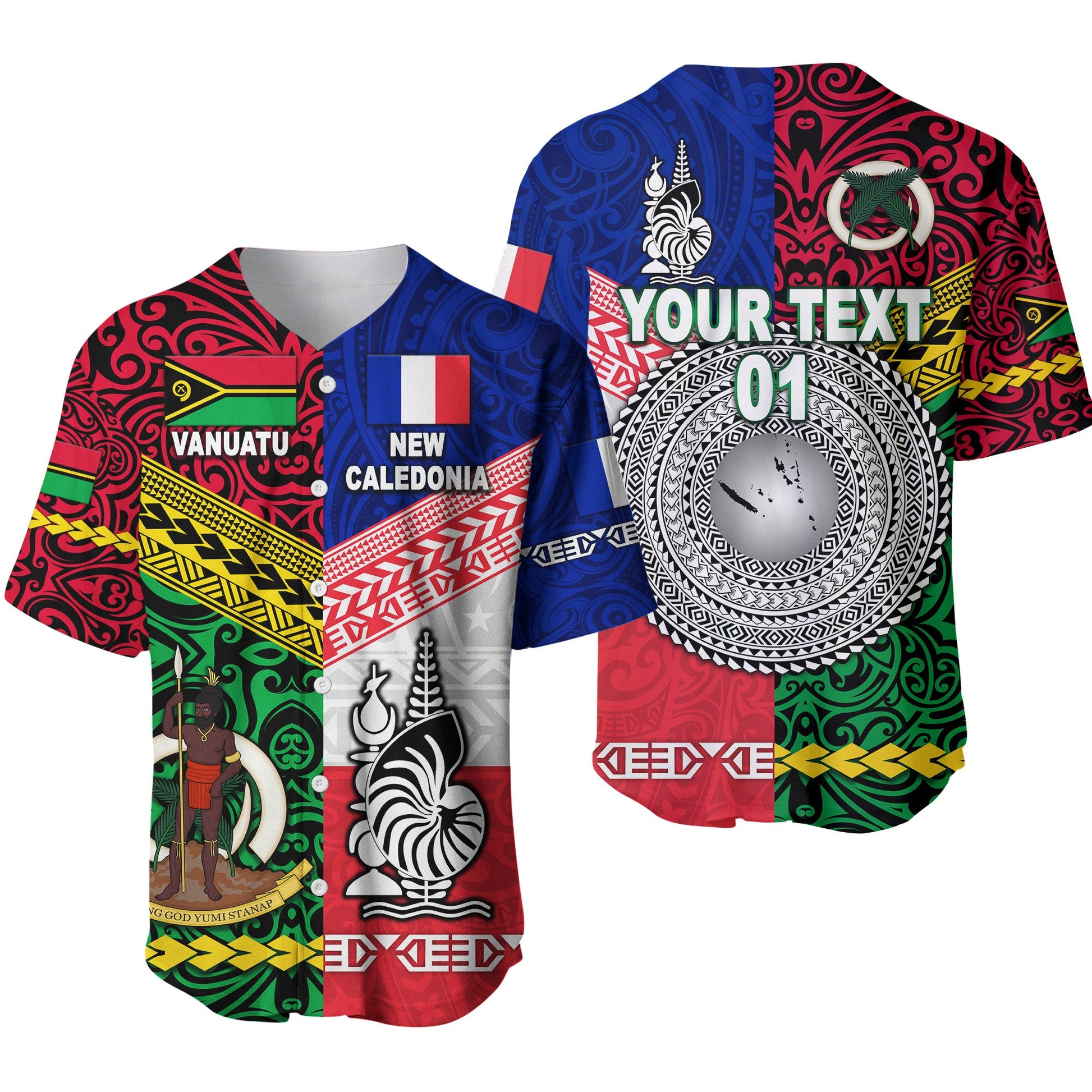 (Custom Personalised) Vanuatu And New Caledonia Flag Style Baseball Jersey Together