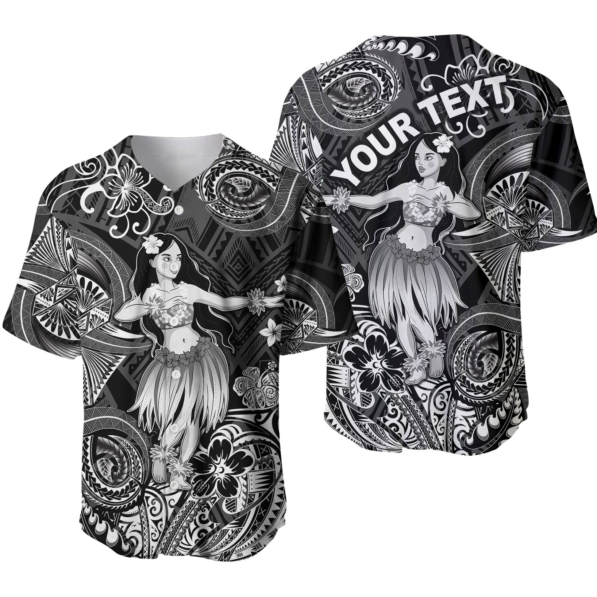 (Custom Personalised) Hawaii Hula Girl Polynesian Baseball Jersey Unique Style Black