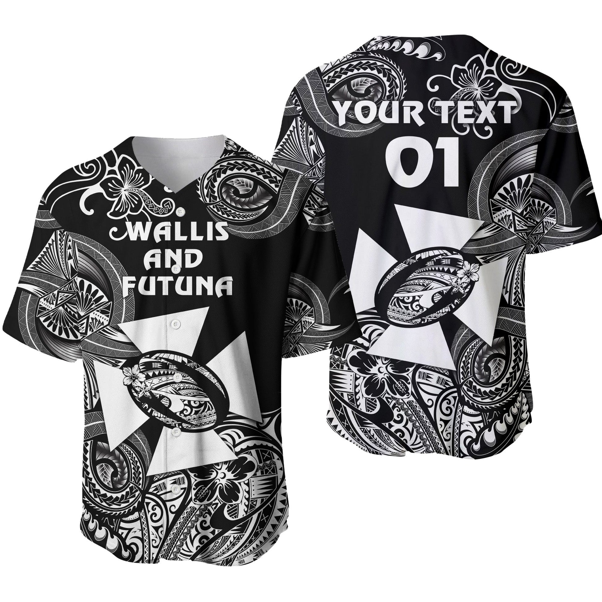 (Custom Personalised) Wallis and Futuna Polynesian Baseball Jersey Unique Style Black