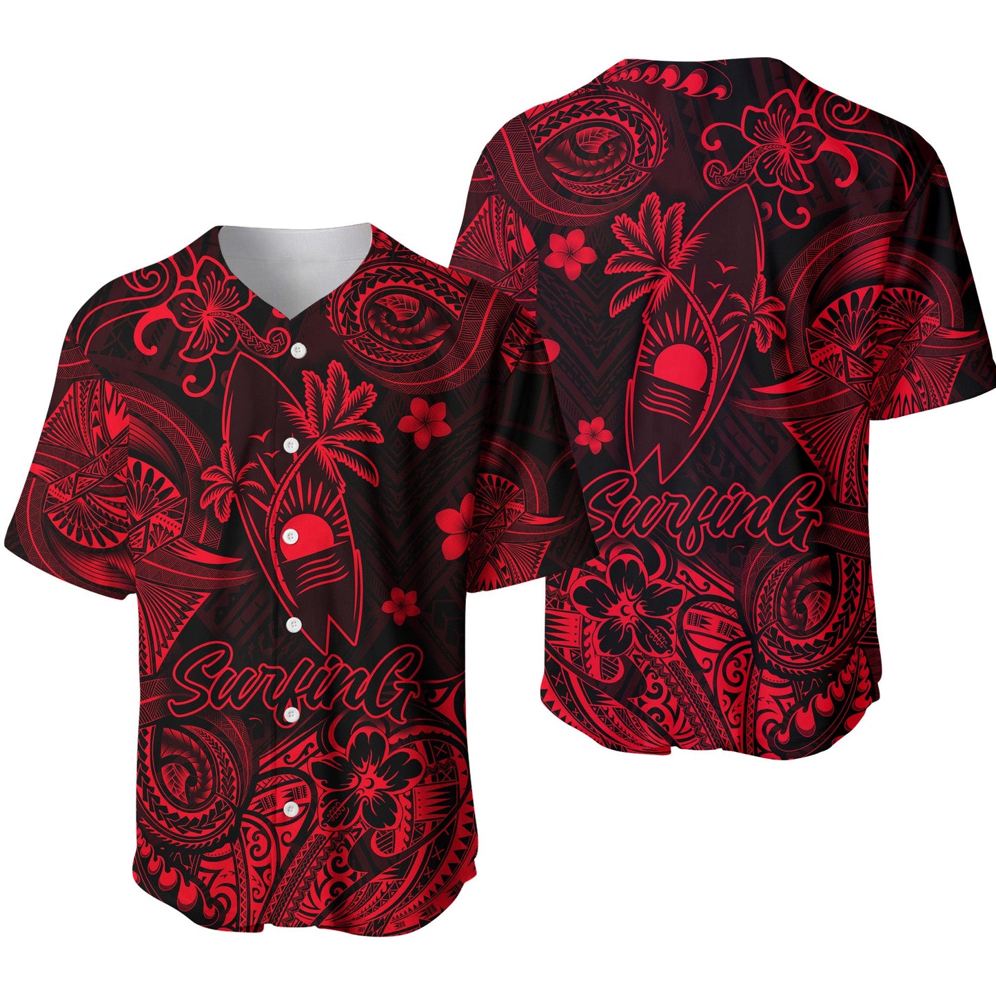 Hawaii Surfing Polynesian Baseball Jersey Unique Style Red