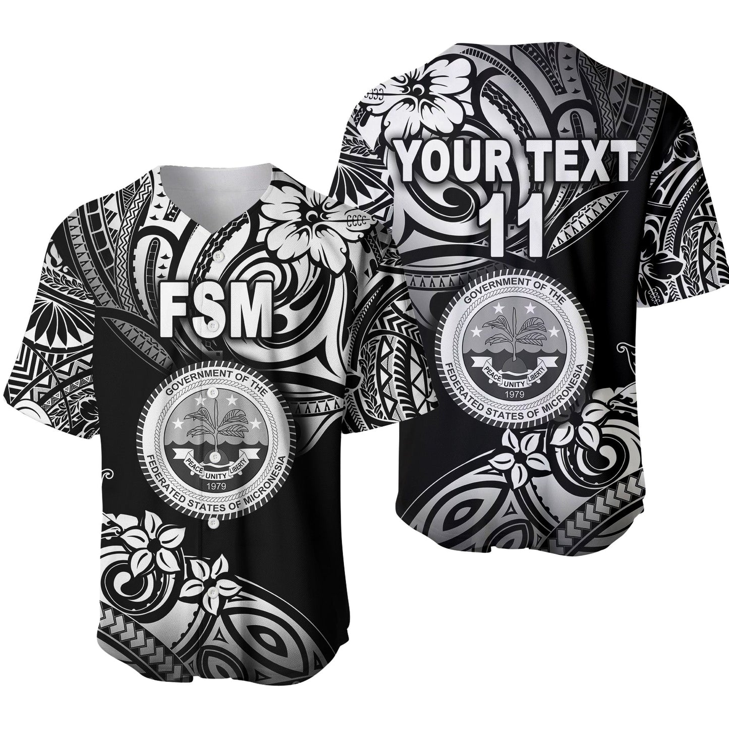 (Custom Personalised) Federated States of Micronesia Baseball Jersey Unique Vibes Black