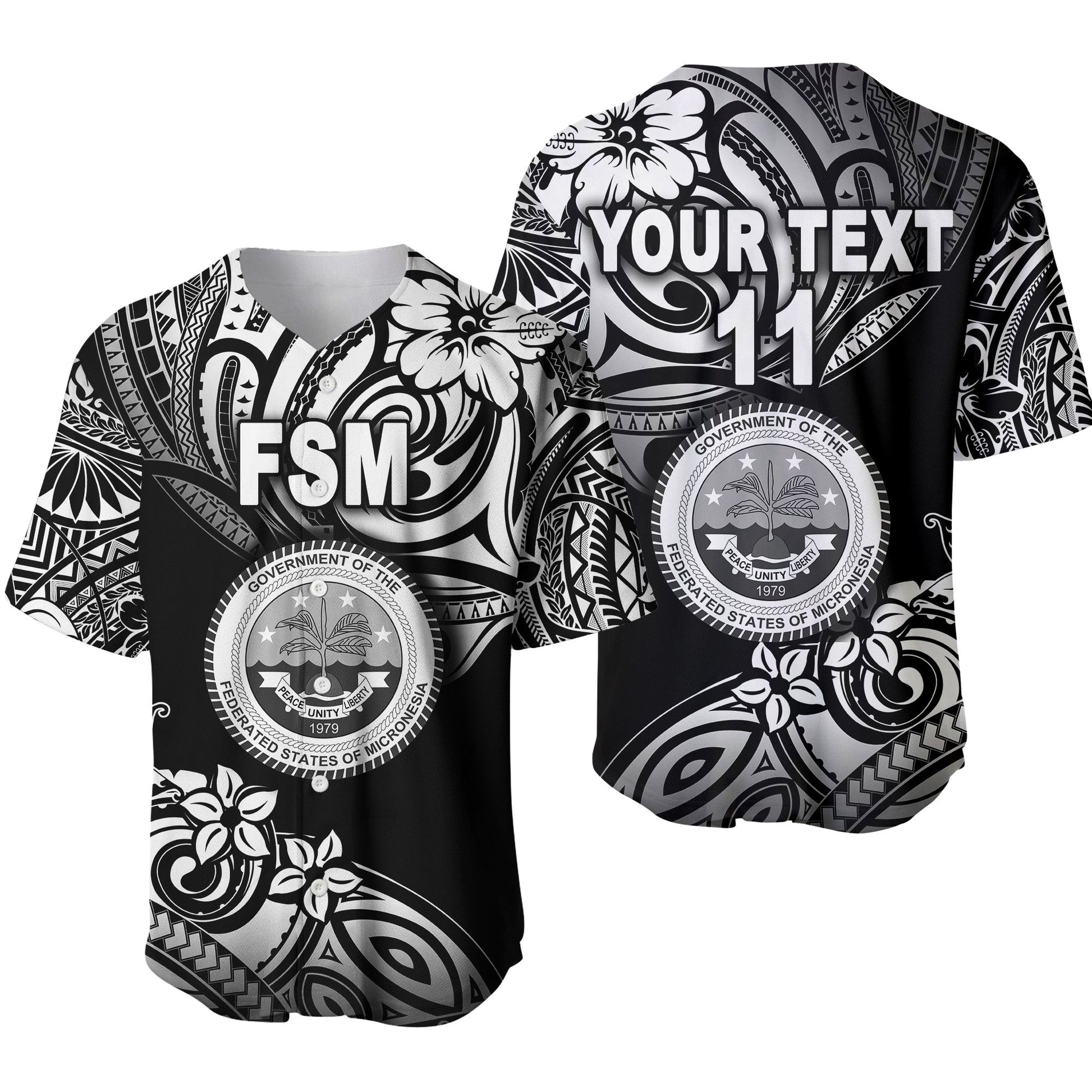 (Custom Personalised) Federated States of Micronesia Baseball Jersey Unique Vibes Black