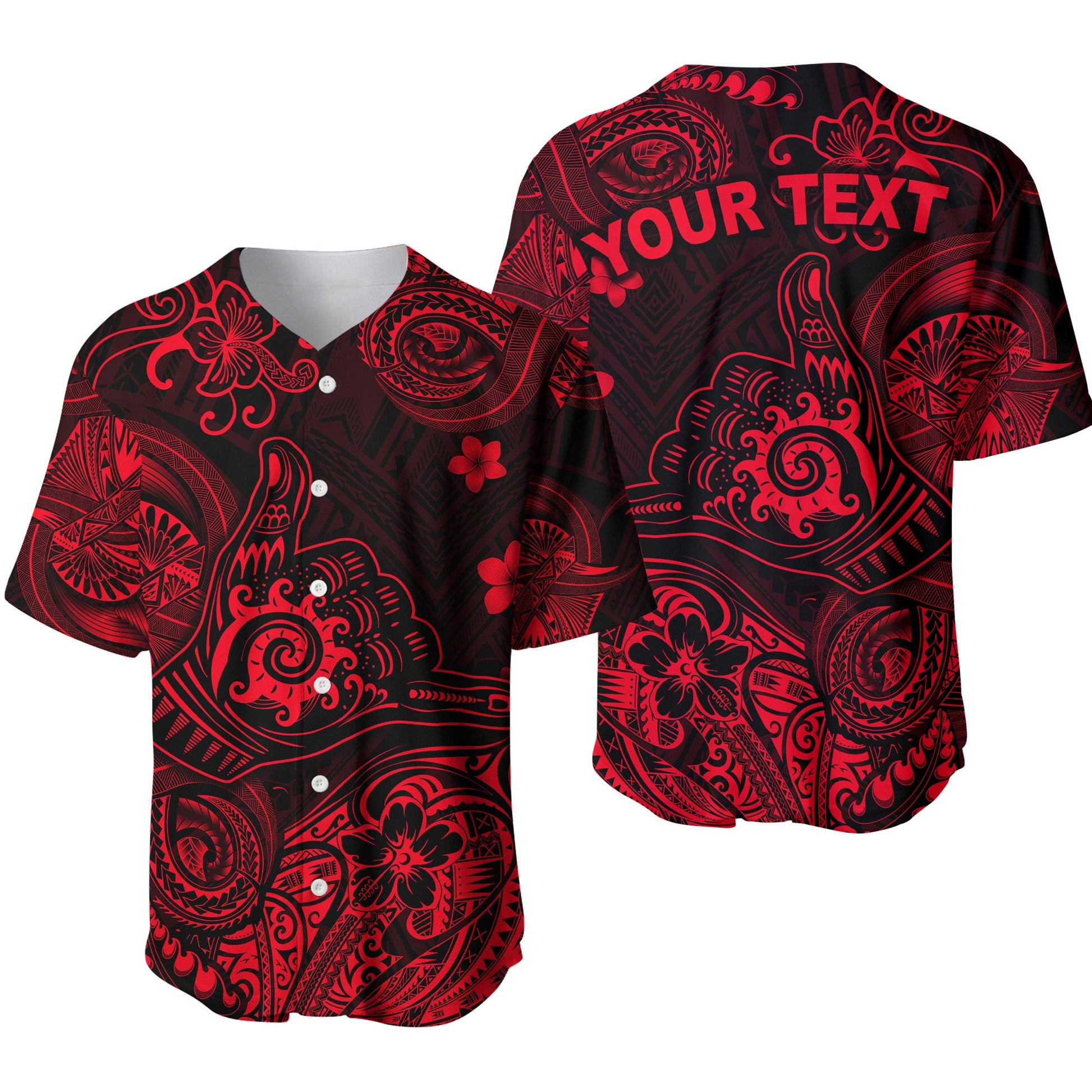 (Custom Personalised) Hawaii Shaka Polynesian Baseball Jersey Unique Style Red