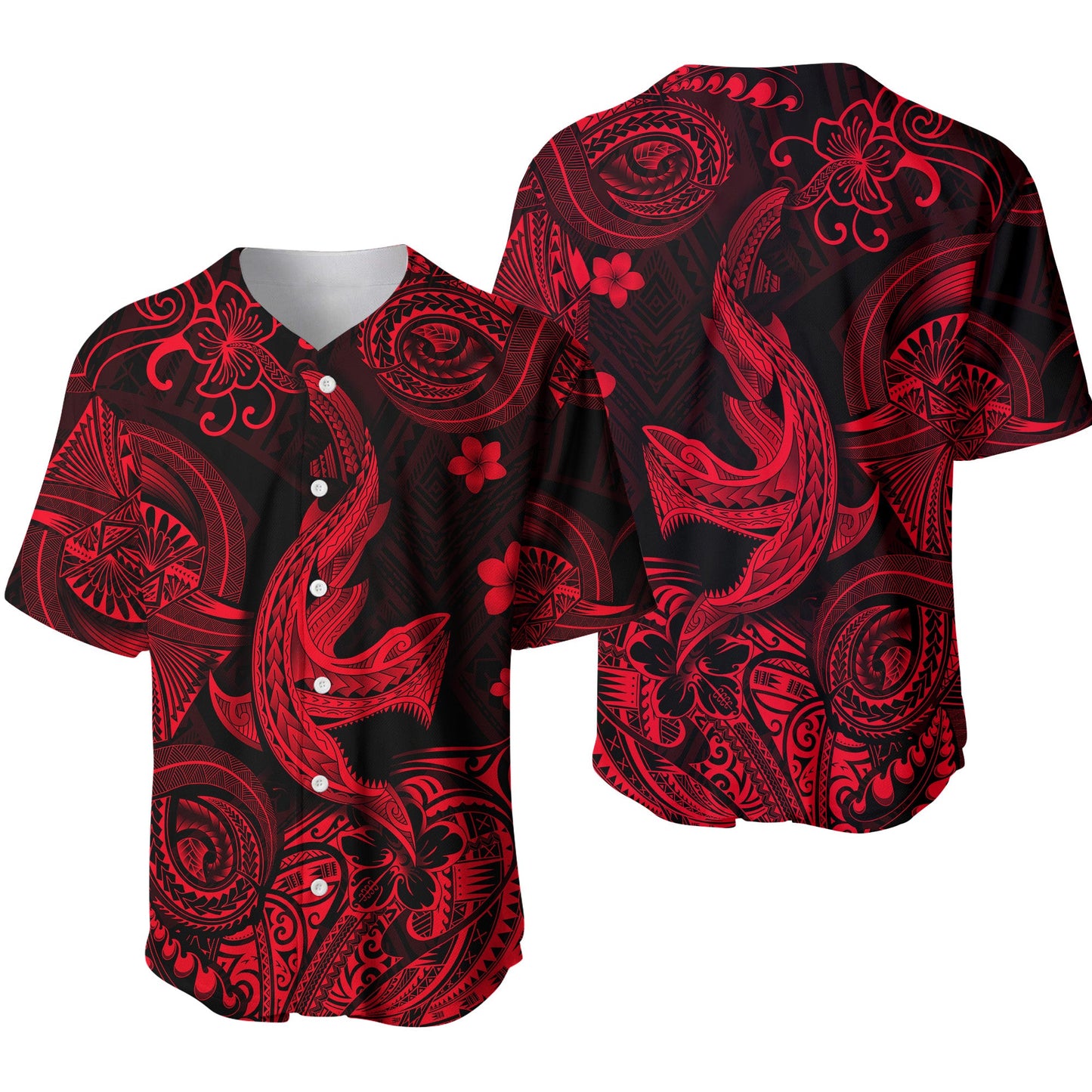 Hawaii Shark Angry Polynesian Baseball Jersey Unique Style Red