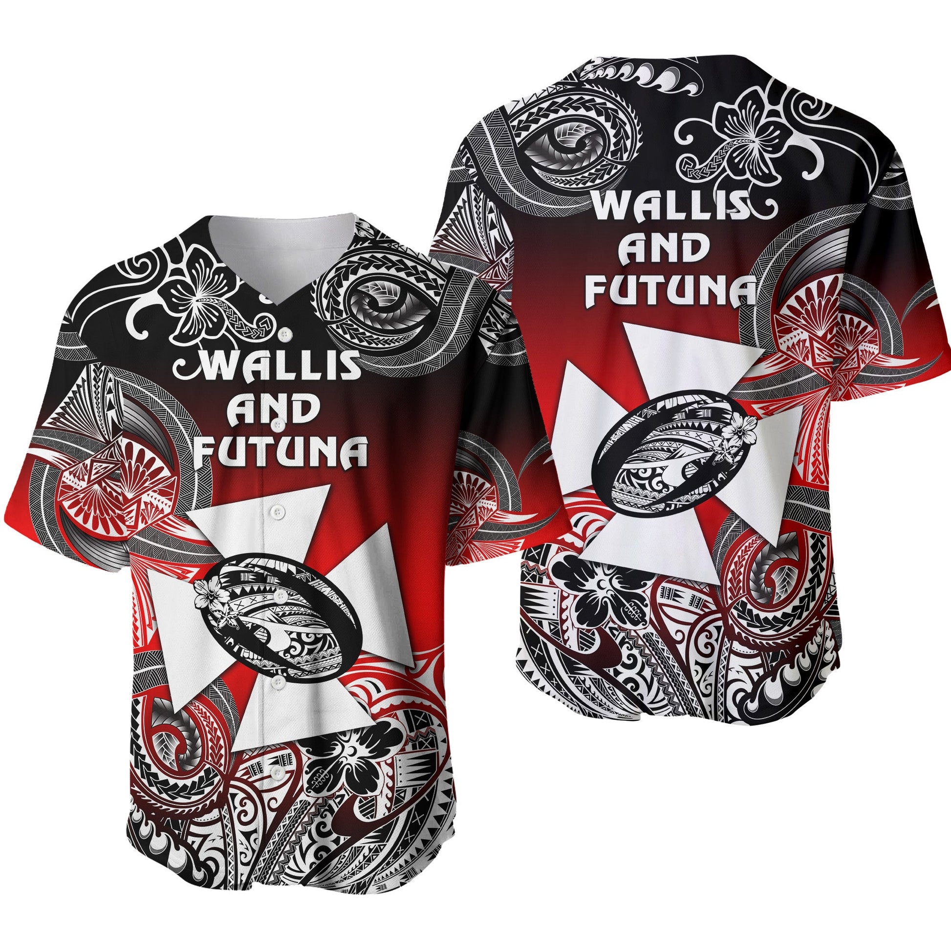 Wallis and Futuna Polynesian Baseball Jersey Unique Style Gradient Red Black