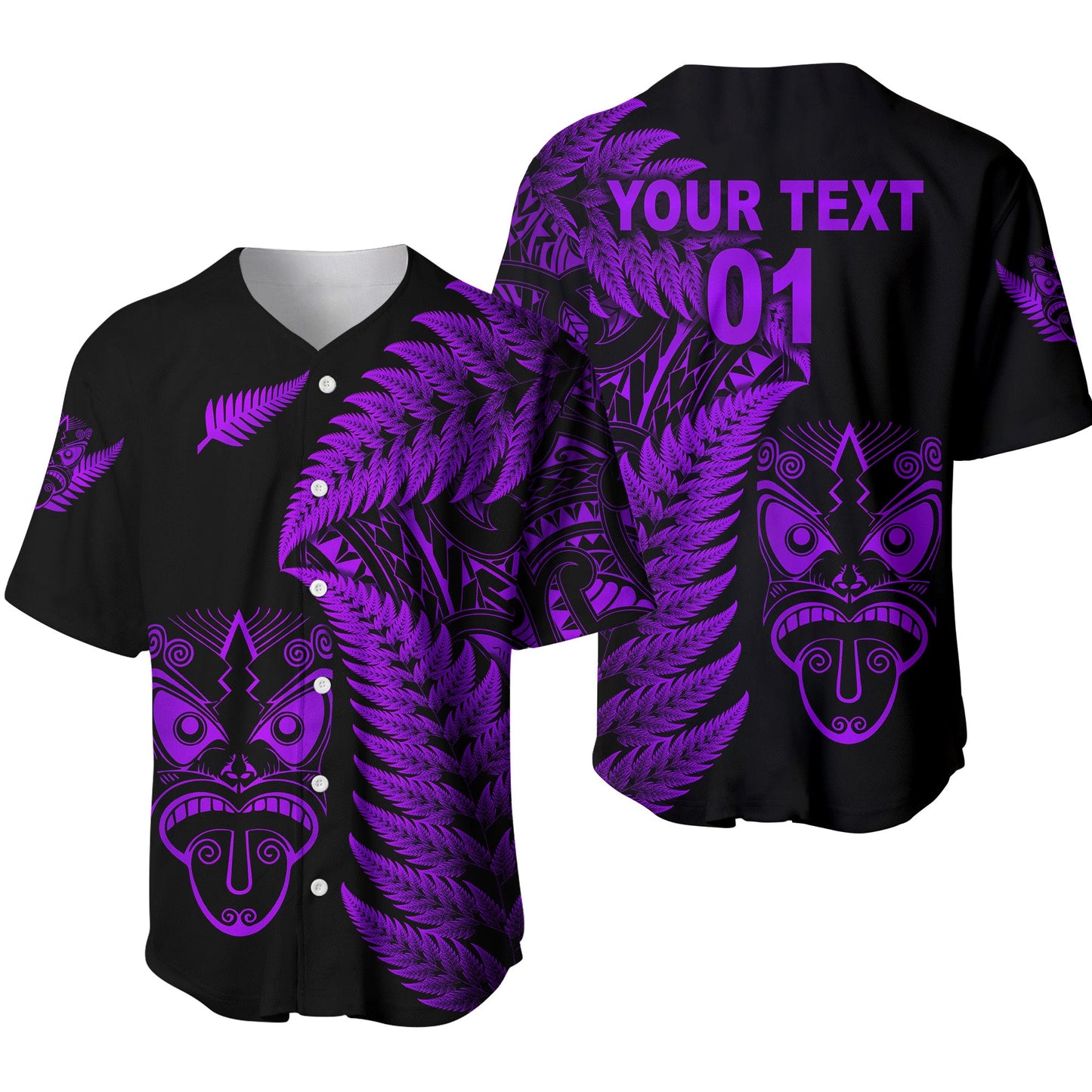 (Custom Personalised) New Zealand Haka Rugby Maori Baseball Jersey Silver Fern Vibes Purple