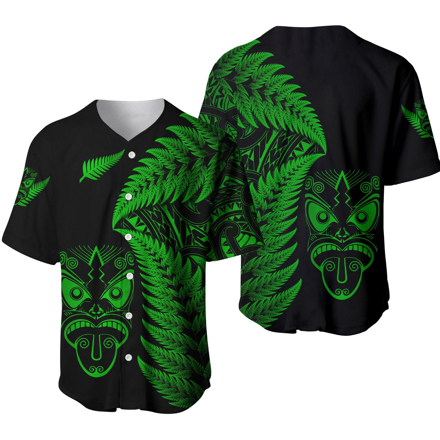 New Zealand Haka Rugby Maori Baseball Jersey Silver Fern Vibes Green