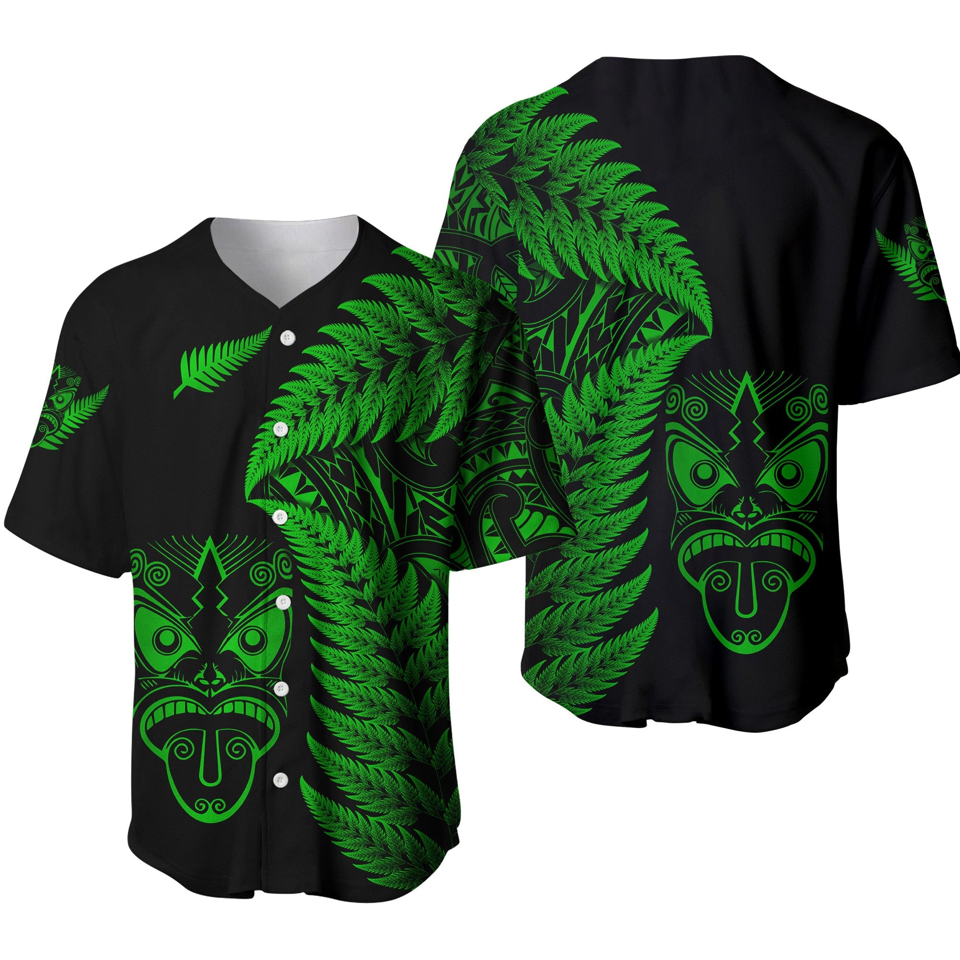 New Zealand Haka Rugby Maori Baseball Jersey Silver Fern Vibes Green