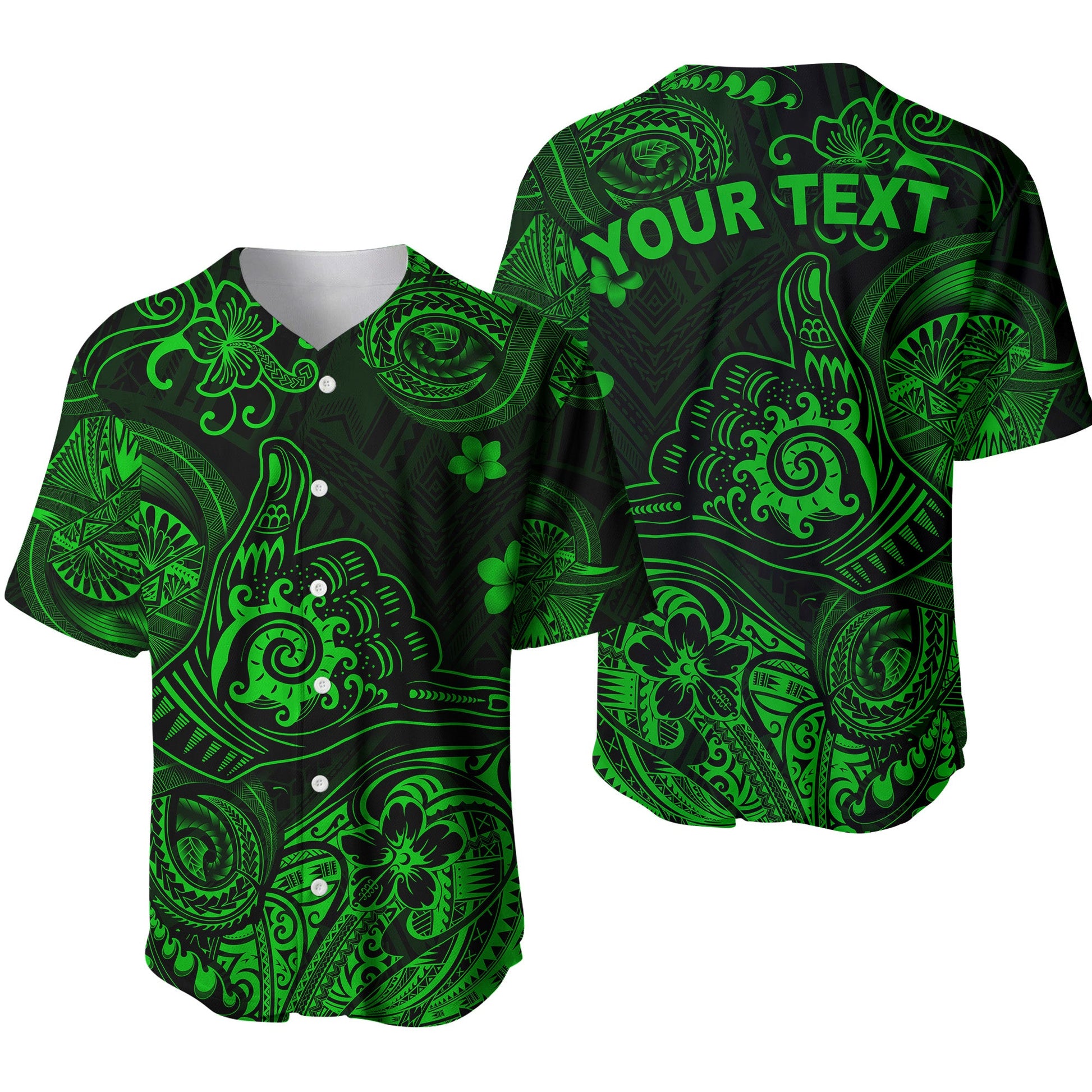 (Custom Personalised) Hawaii Shaka Polynesian Baseball Jersey Unique Style Green