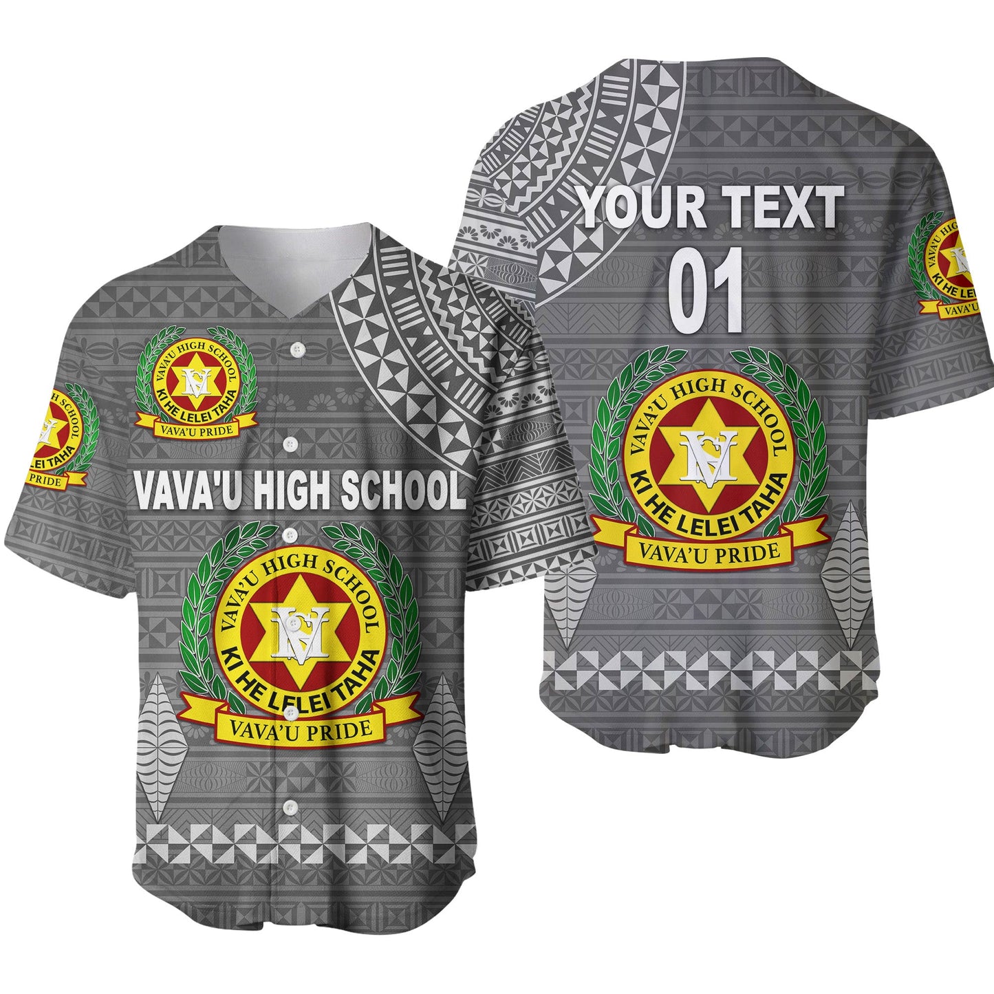 (Custom Personalised) Tonga Vava'u High School Baseball Jersey Simple Style Full Grey