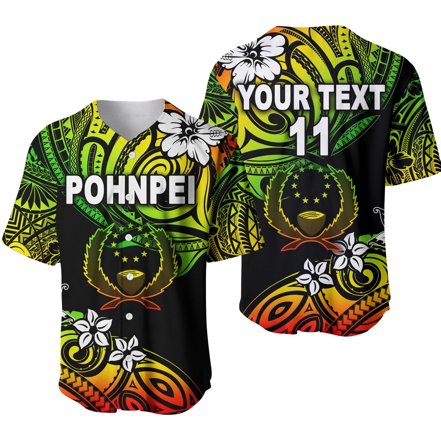 (Custom Personalised) FSM Pohnpei Baseball Jersey Unique Vibes Reggae