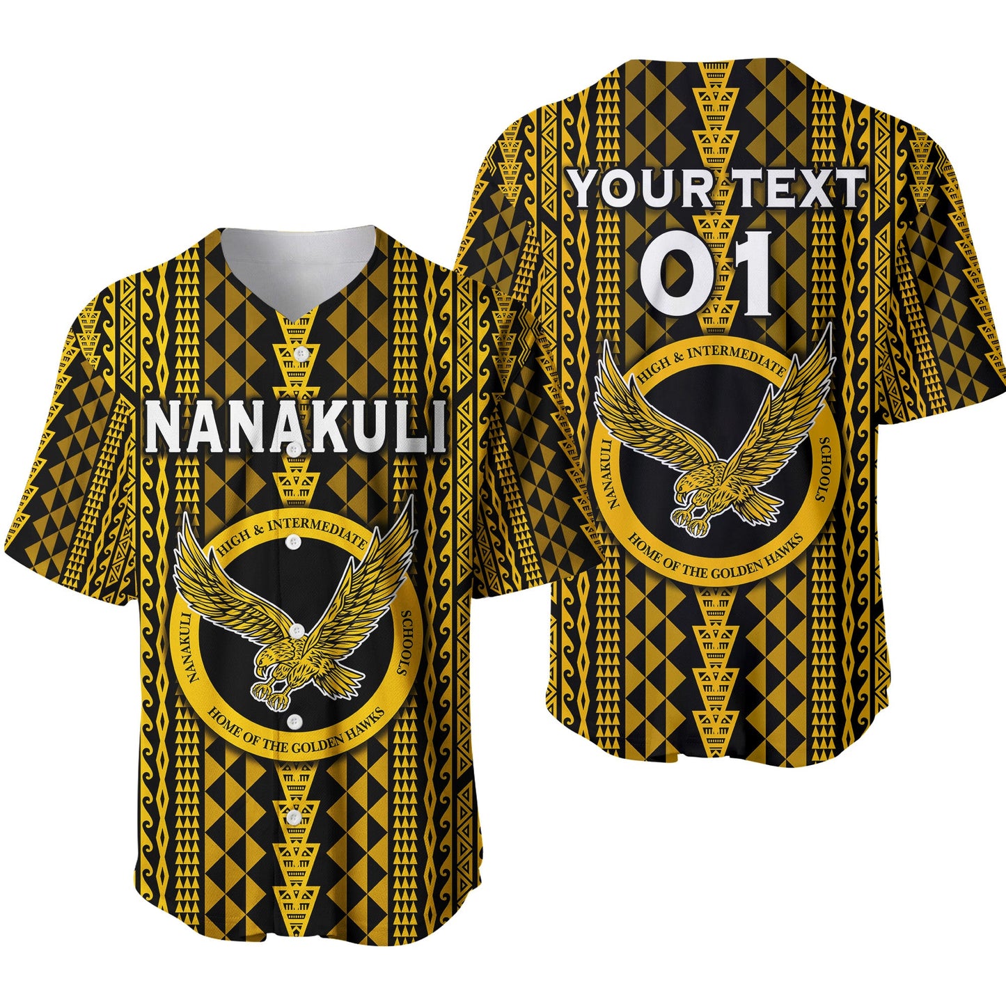 (Custom Personalised) Hawaii Nanakuli School Baseball Jersey Golden Hawks Simple Style