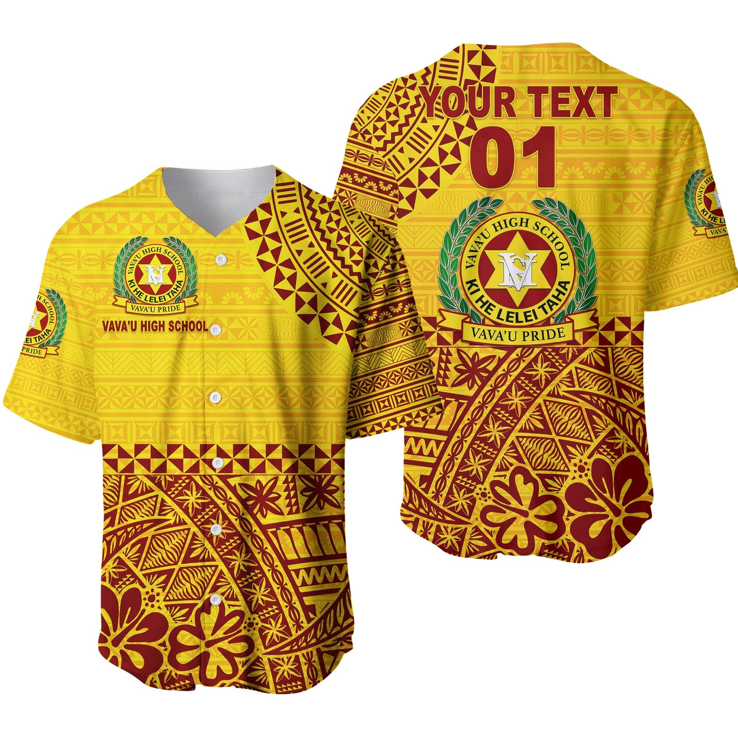 (Custom Personalised) Tonga Vava'u High School Baseball Jersey Kupesi Vibes Yellow