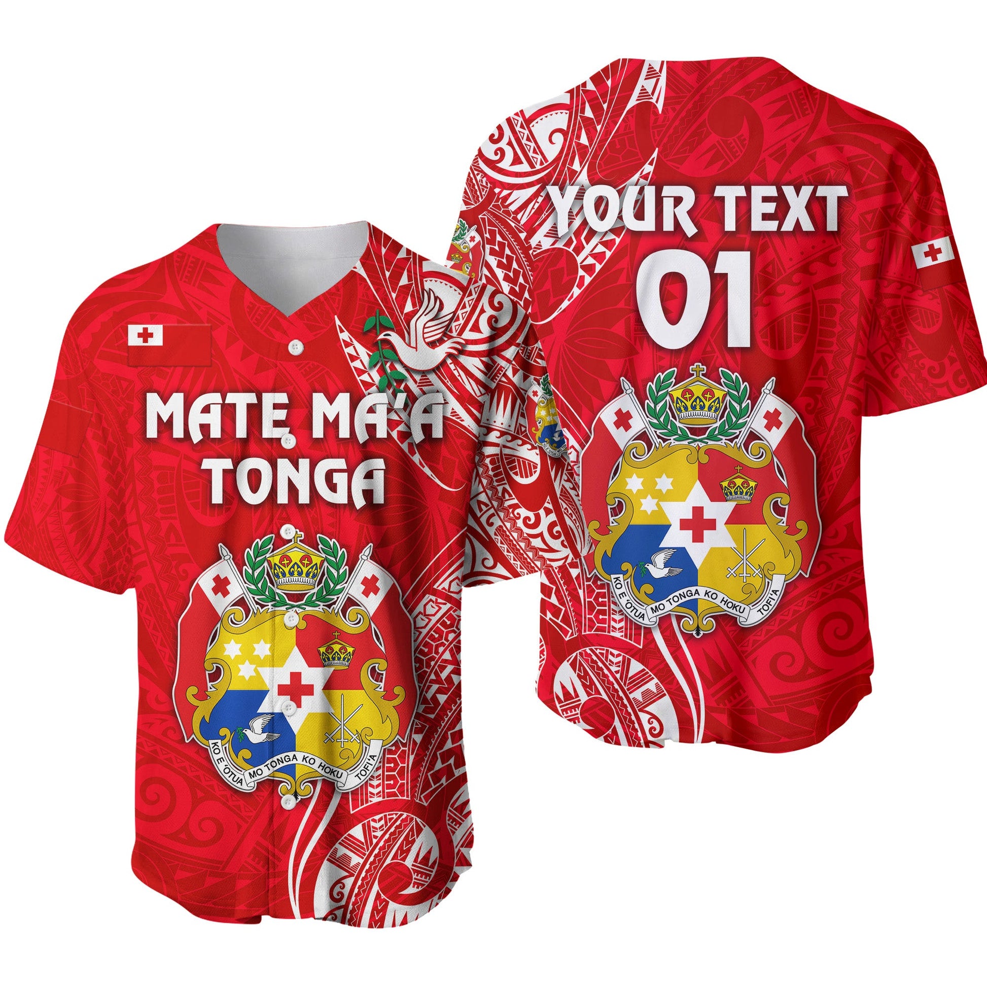 (Custom Personalised) Tonga Coat Of Arms Baseball Jersey Simple Vibes Bright Red, Custom Text And Number
