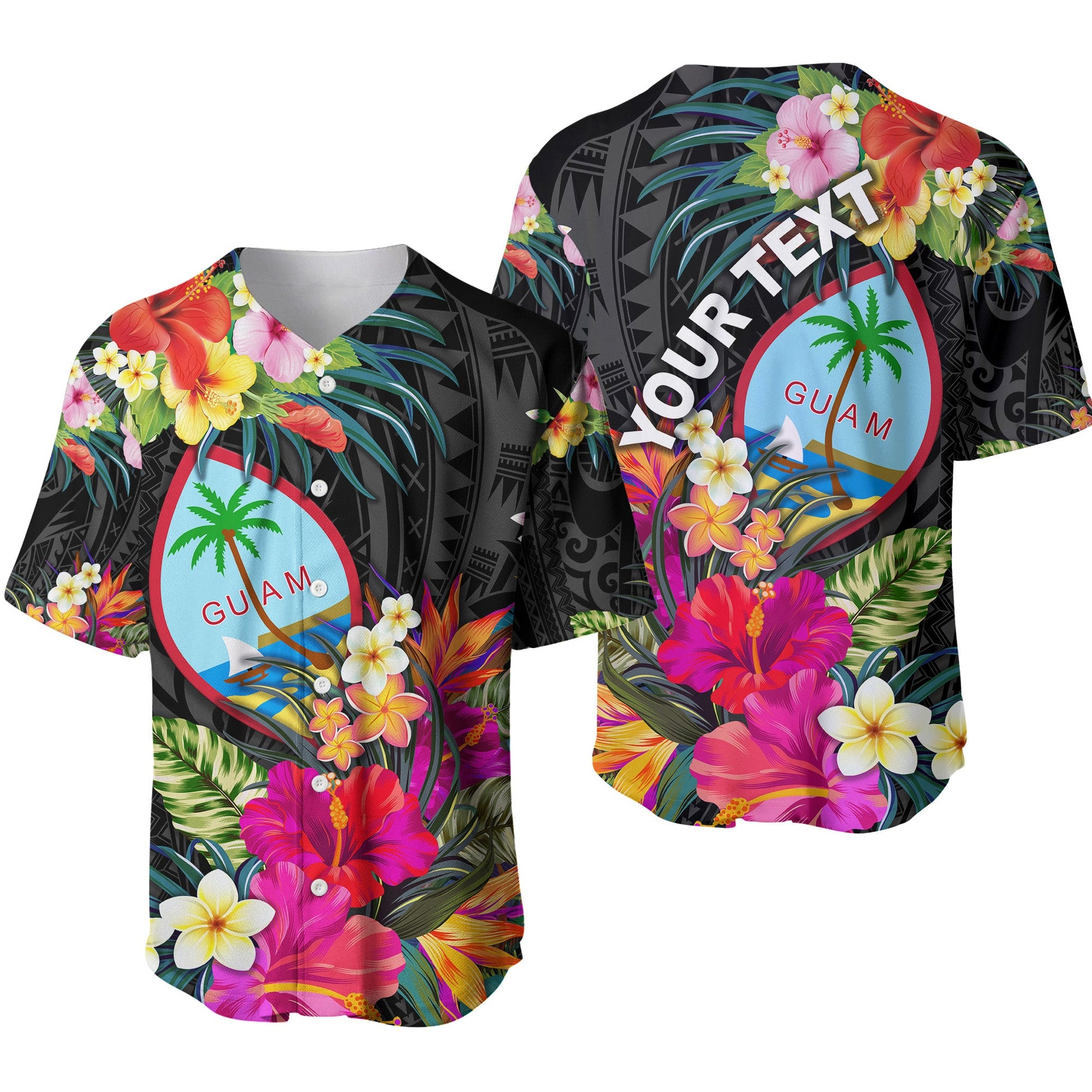 (Custom Personalised) Guam Polynesian Baseball Jersey Tropical Flowers Colorful Vibes