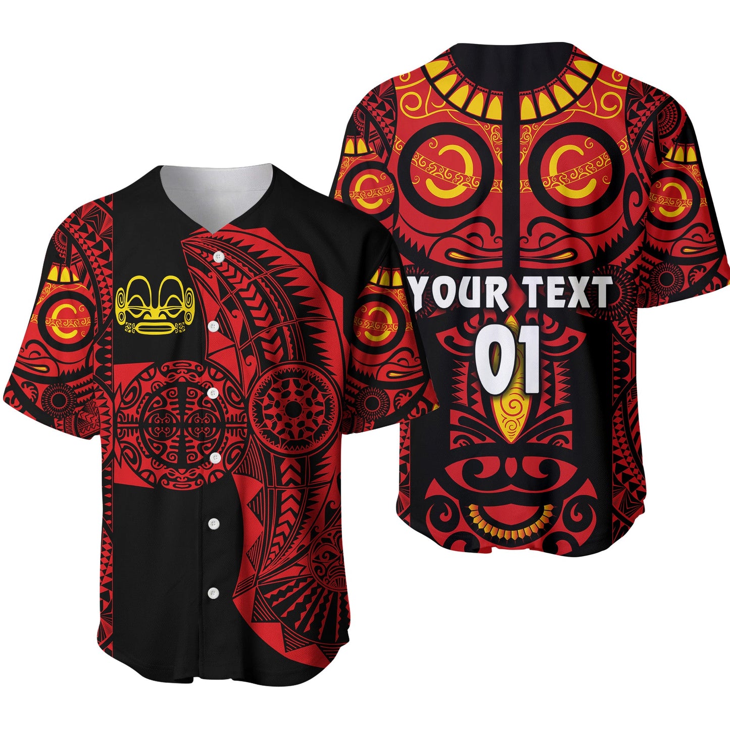 (Custom Personalised) Marquesas Islands Baseball Jersey Marquesan Tattoo Original Style Red