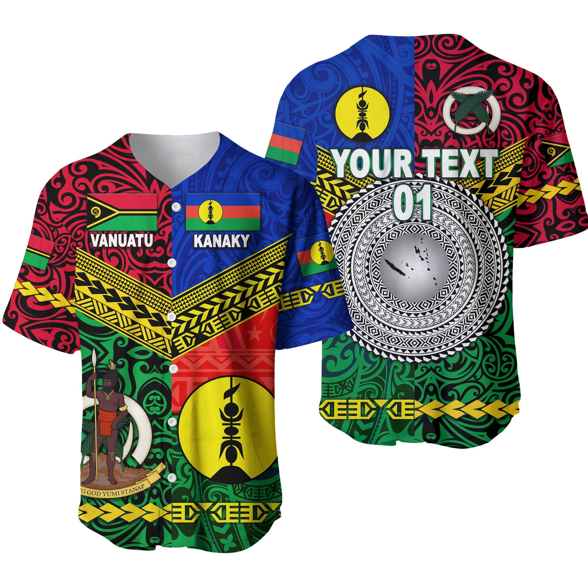 (Custom Personalised) Vanuatu And New Caledonia Kanaky Baseball Jersey Together