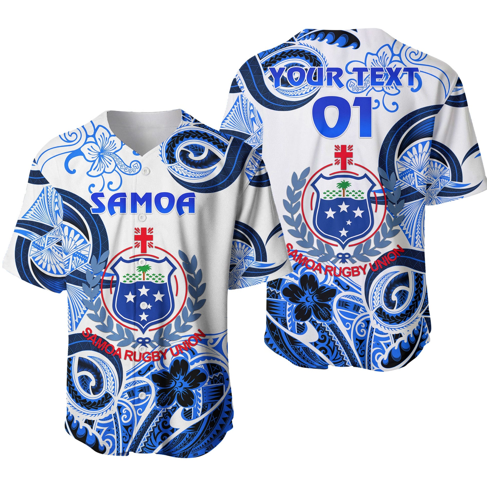 (Custom Personalised) Samoa Manu Baseball Jersey Rugby Unique Style White