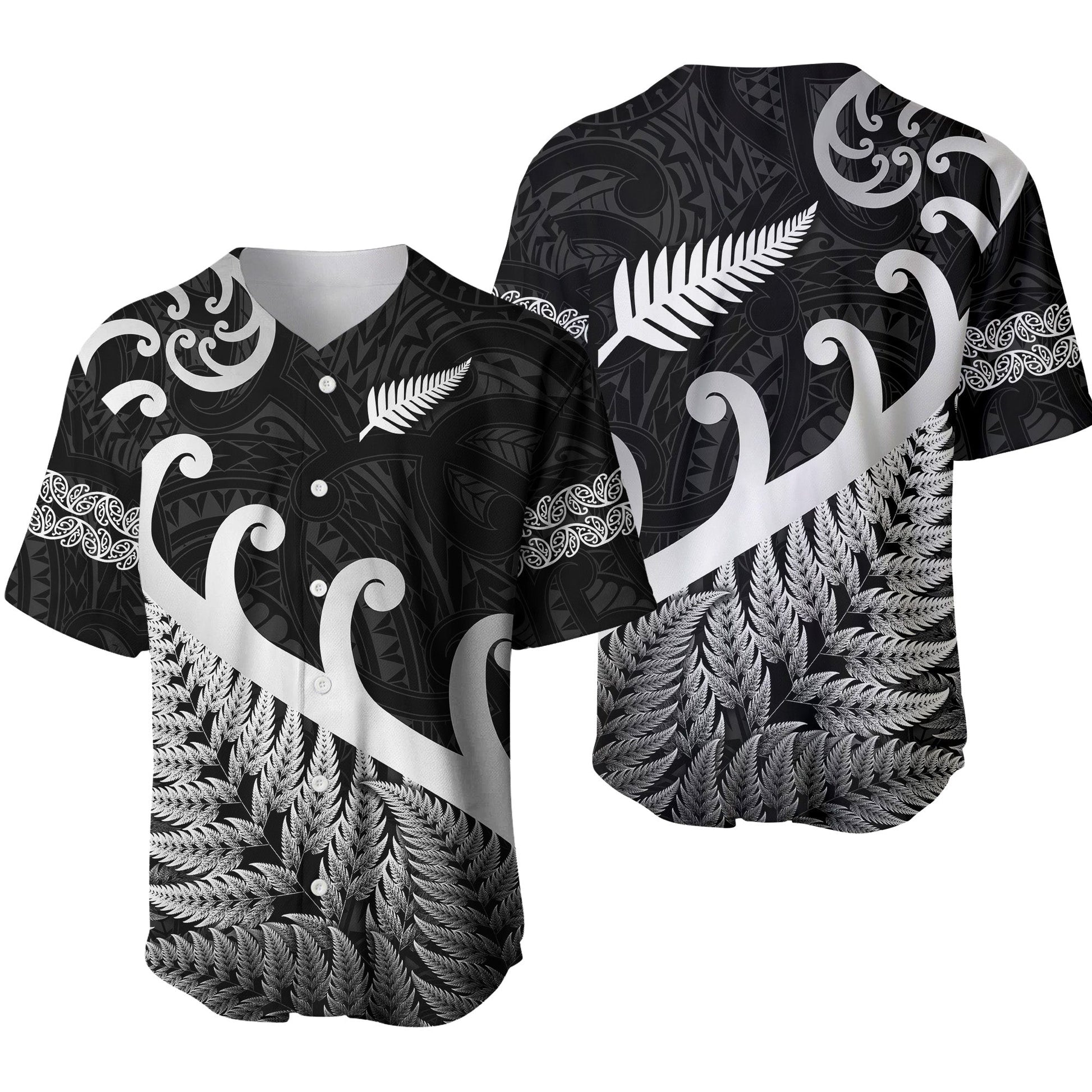 New Zealand Rugby Maori Baseball Jersey Silver Fern Koru Vibes Black