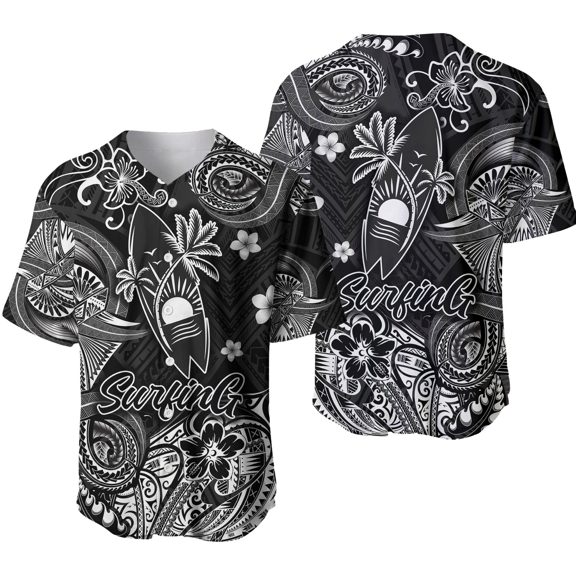 Hawaii Surfing Polynesian Baseball Jersey Unique Style Black