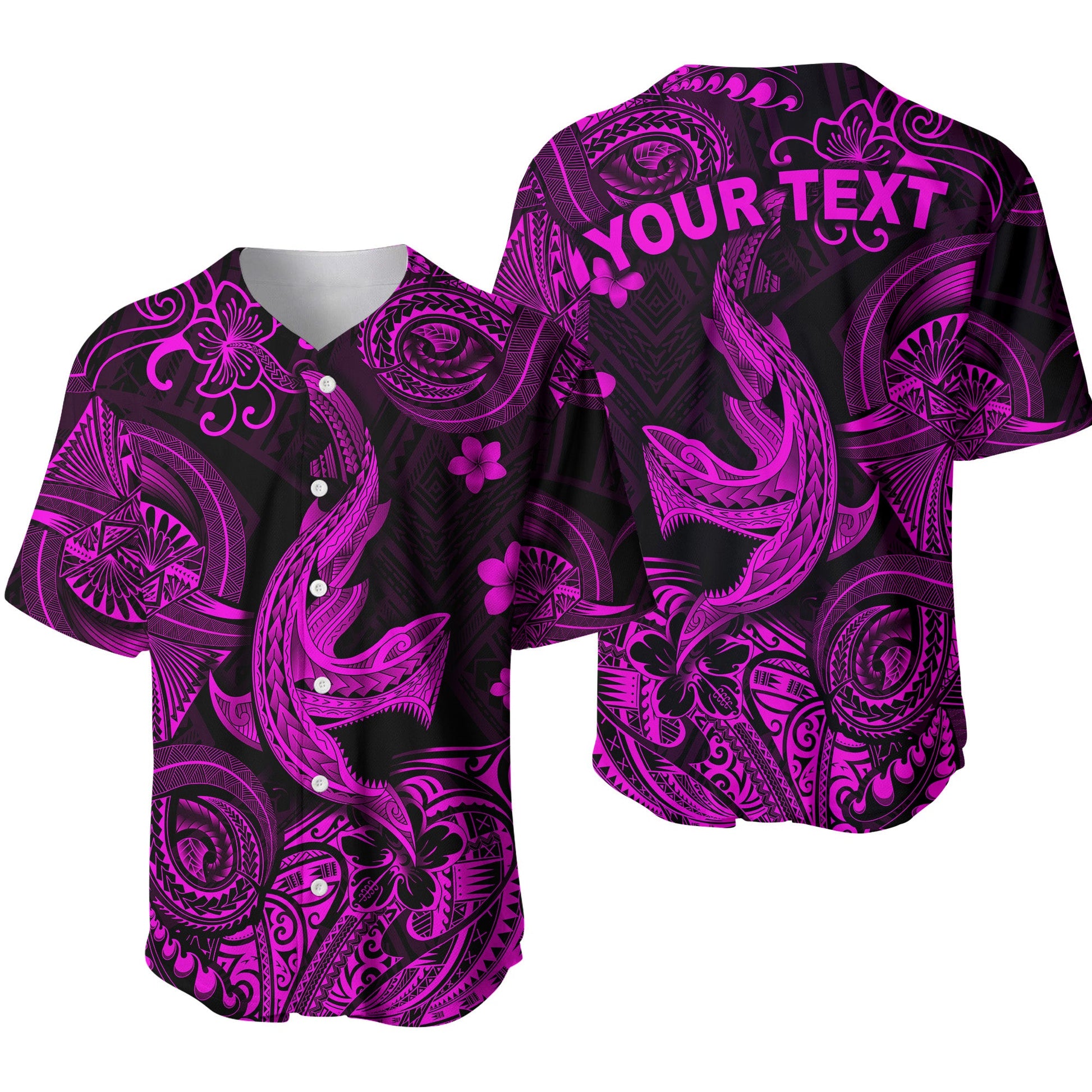 (Custom Personalised) Hawaii Angry Shark Polynesian Baseball Jersey Unique Style Pink