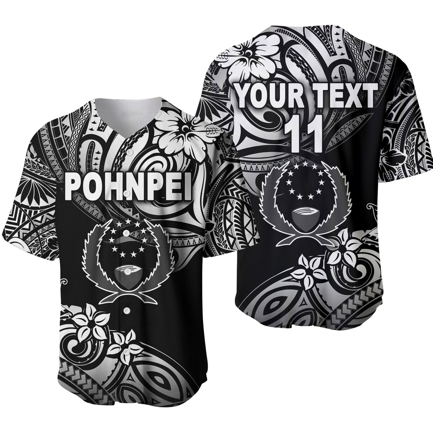 (Custom Personalised) FSM Pohnpei Baseball Jersey Unique Vibes Black